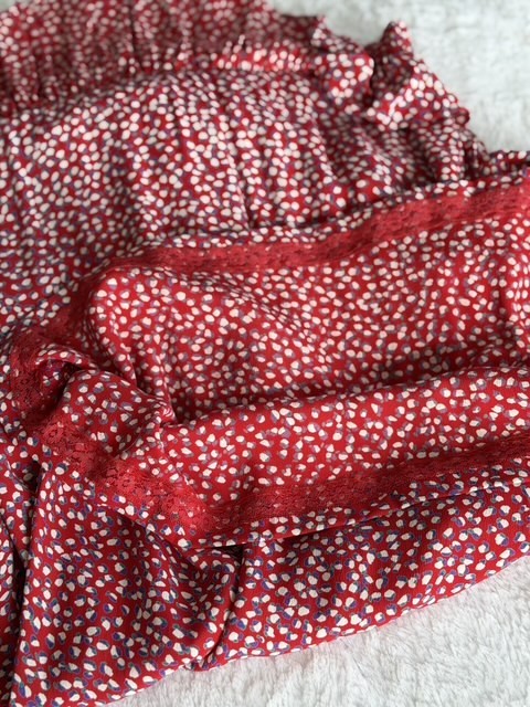 Vintage Jane Schaffhausen Belle France Rayon Dress Red Floral Ruffle Size 8 USA