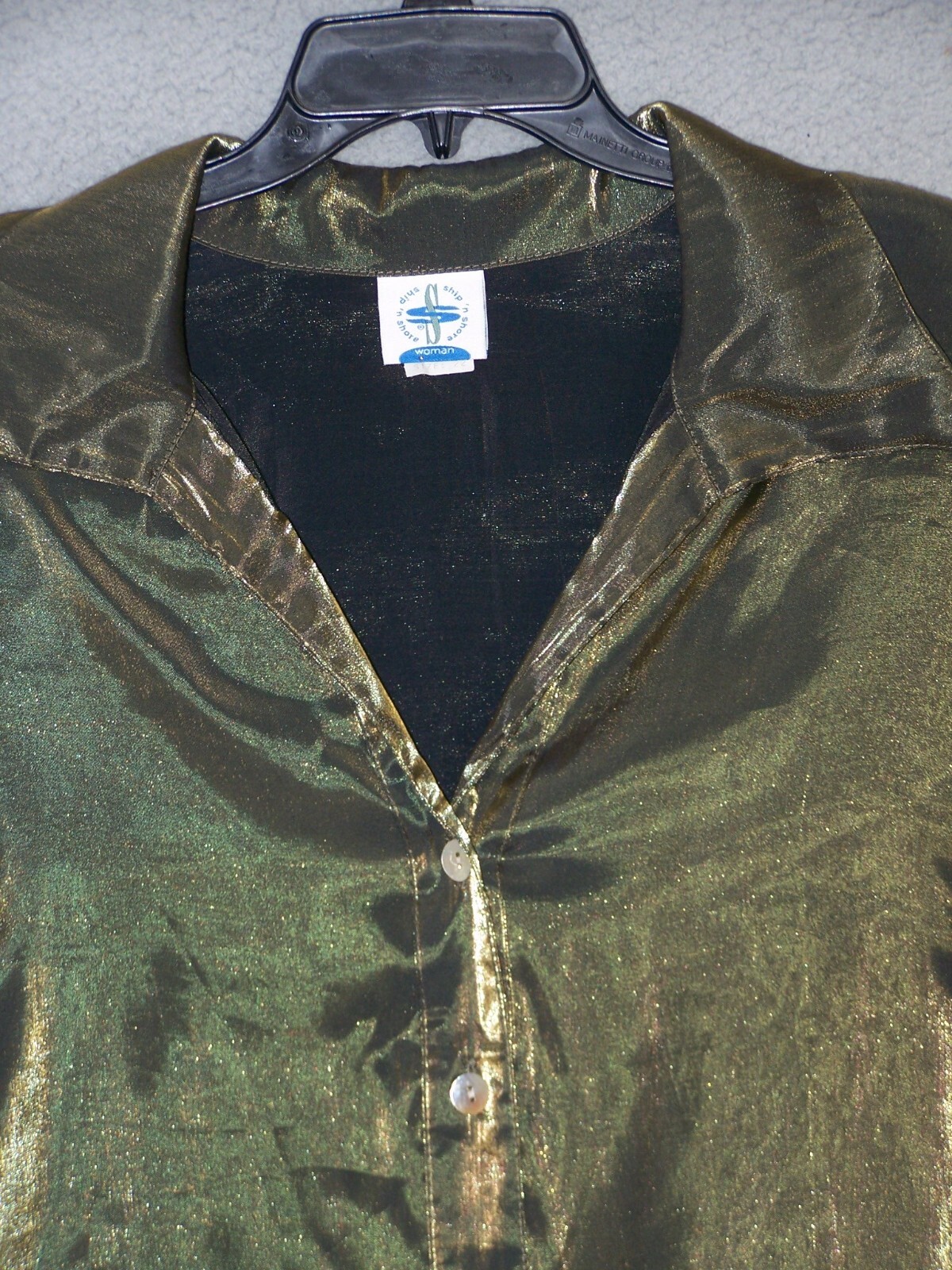 Vtg Ship n Shore Top Womens 22 Extra Large Gold Metalic Long Sleeve Ladies