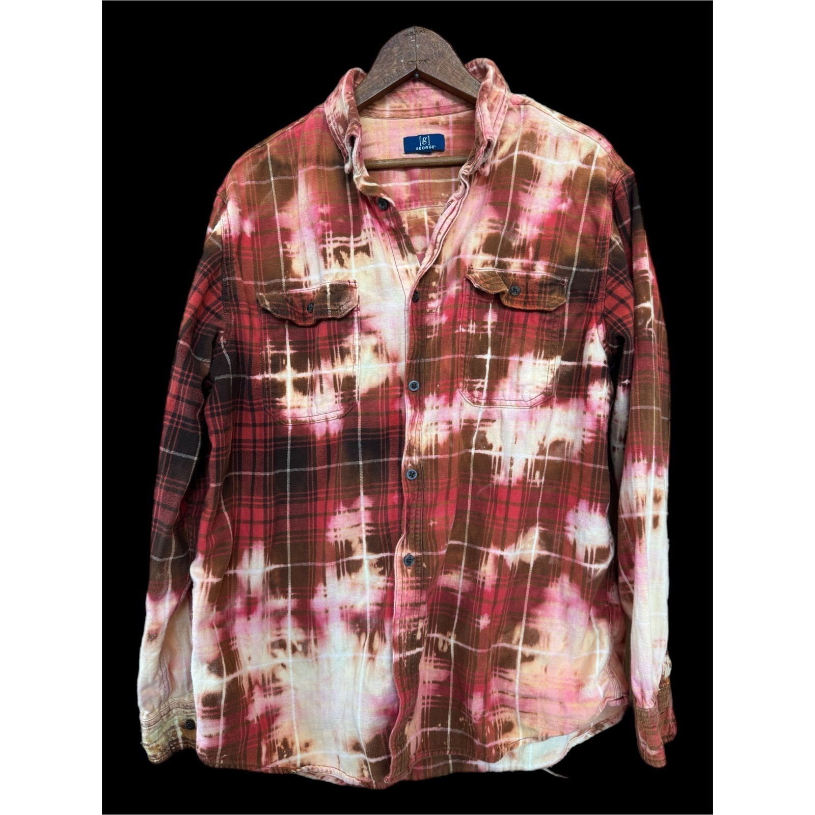 Vintage Butterfly Patch Bleached Flannel Shirt Upcycled Cotton Size Large