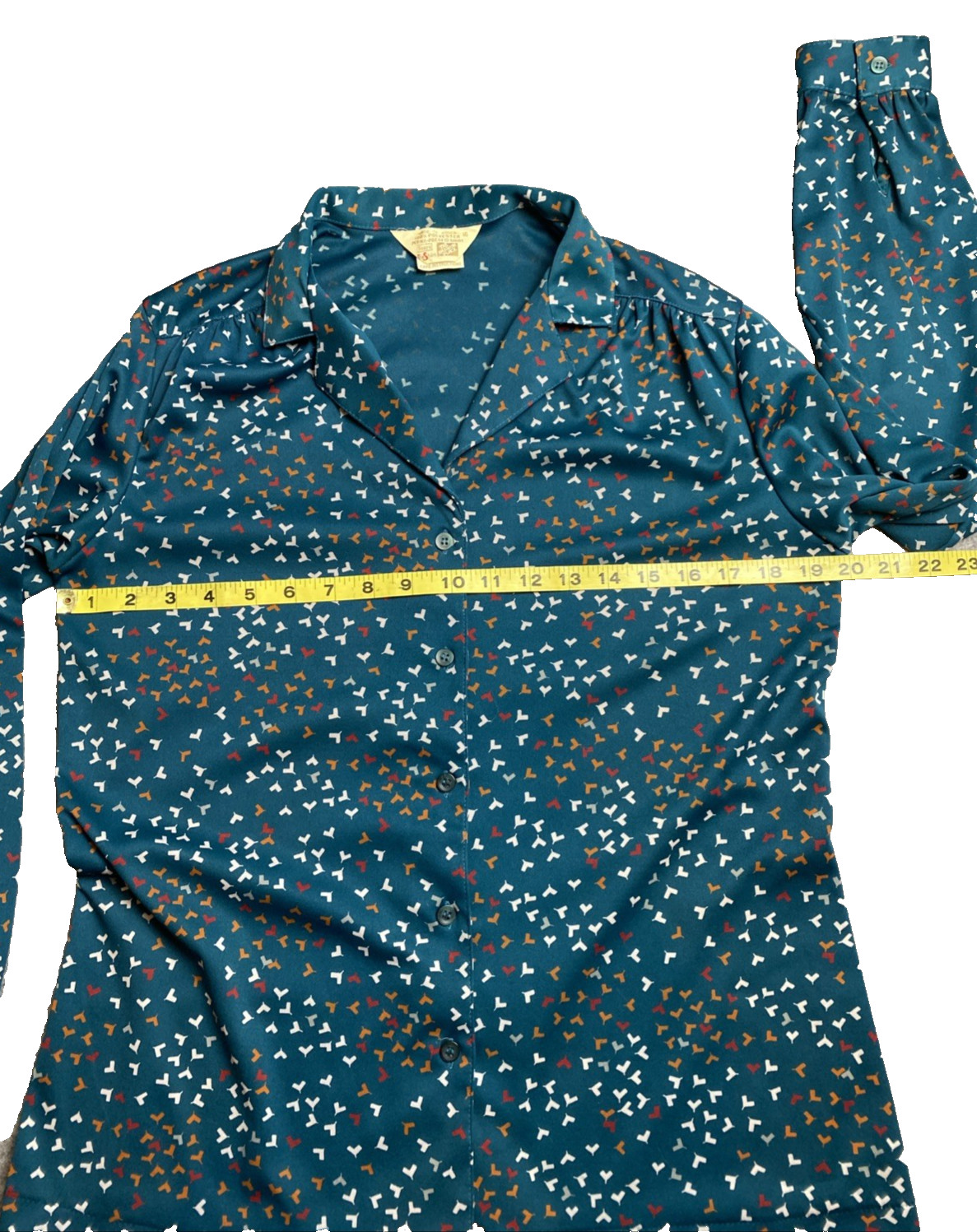 Vintage Sears Green Polyester Blouse Women’s 16 Stretch Disco Collar 1980s