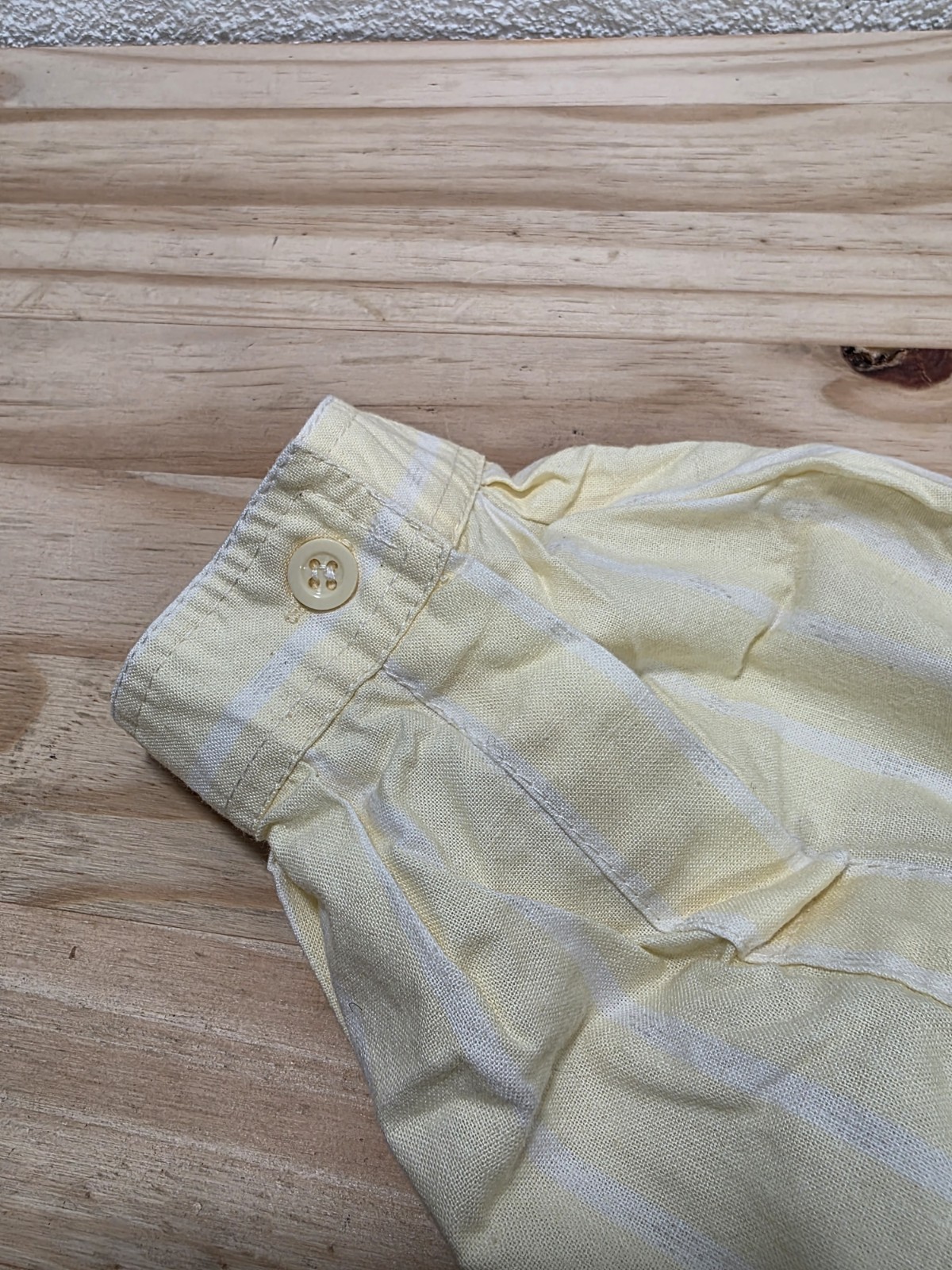 VTG 80s Ilio Striped Yellow White Button Up Shirt Roll Tab Sleeve Size S