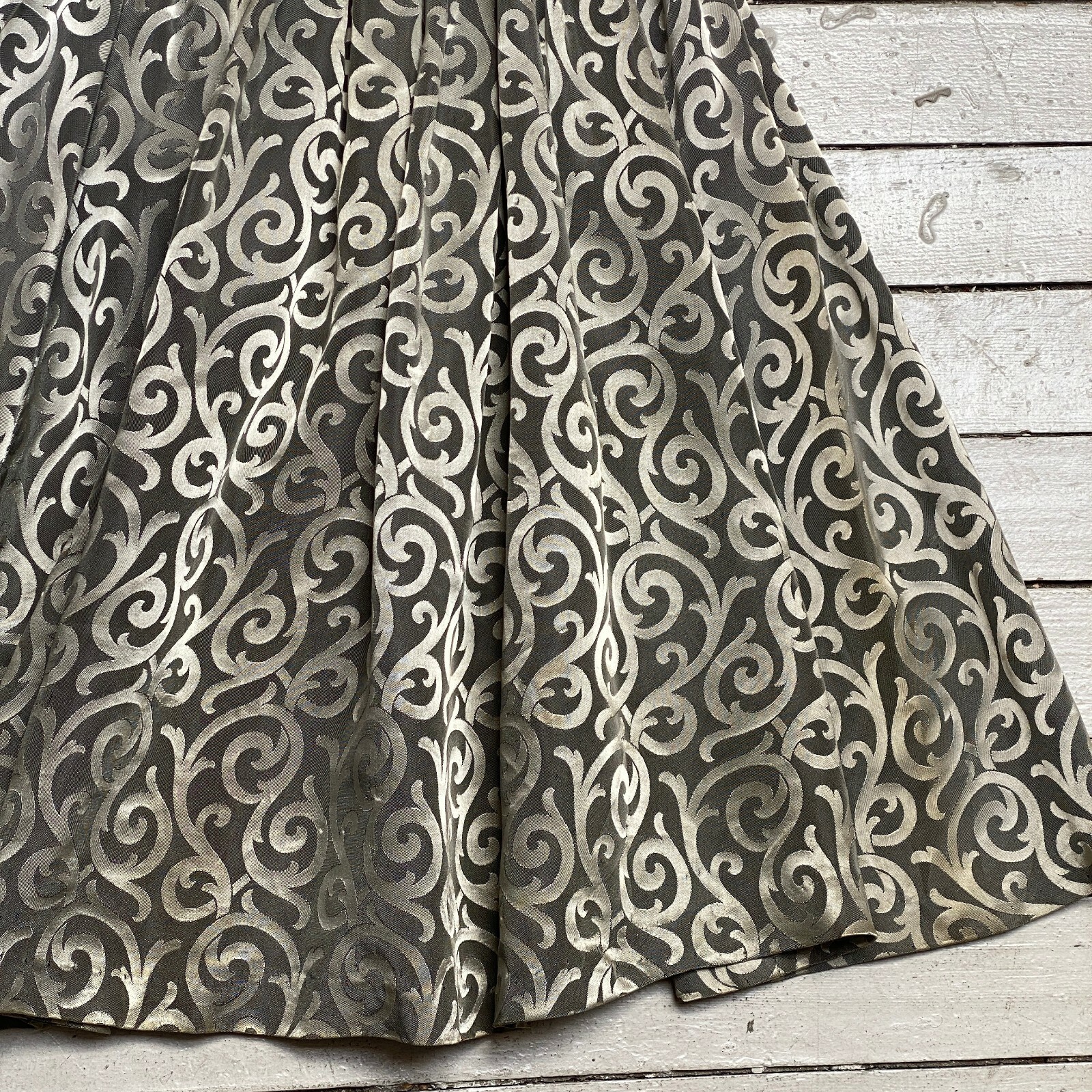 VTG 1950s JUNIOR TOWNE Sliver Brocade Black Velvet Full Skirt Party Dress XS