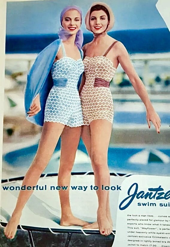 Documented Vintage 1950s JANTZEN Pinup Blue Romper Playsuit Embroidered Eyelet