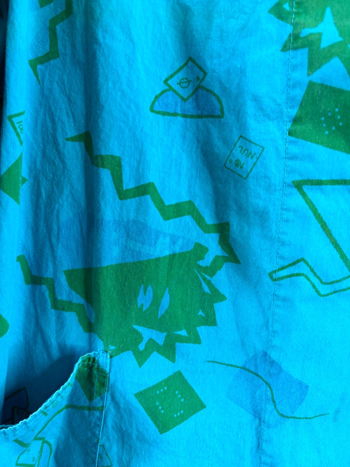 VTG MARACA TURQUOISE BLUE ABSTRACT GRAPHIC PRINT COTTON KAFTAN DRESS*ONE SIZE