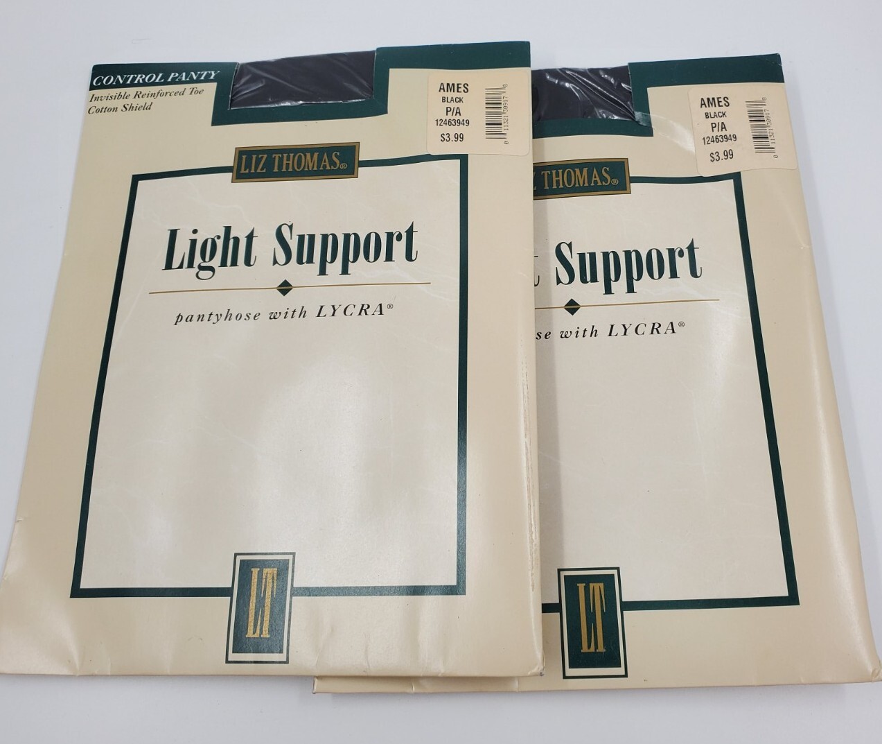 2x Liz Thomas Light Support Pantyhose Black P/A Control Panty Vintage Lycra NEW