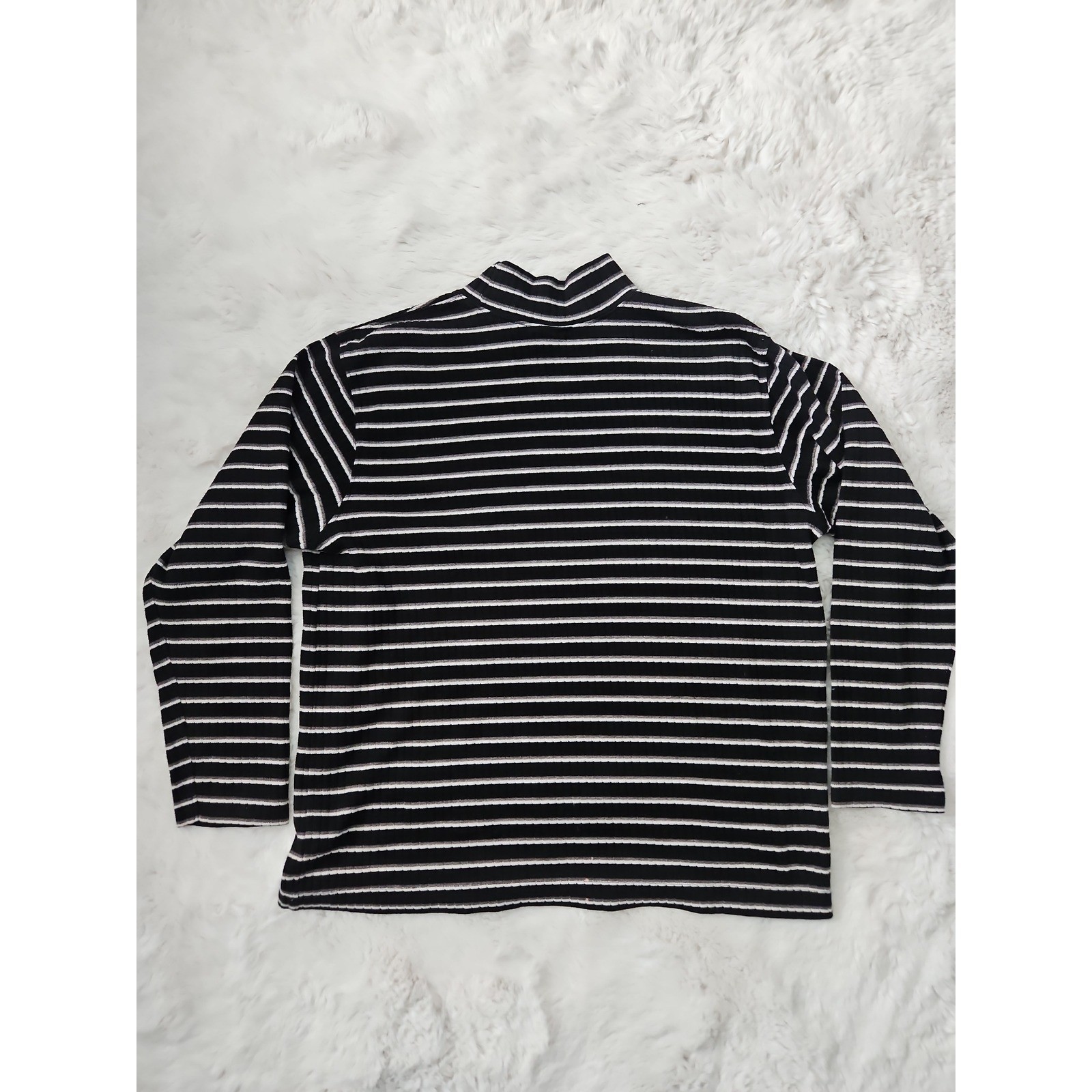 Vintage 90s Classic Elements Mock Neck Striped Ribbed Sweater Shirt Medium Thras