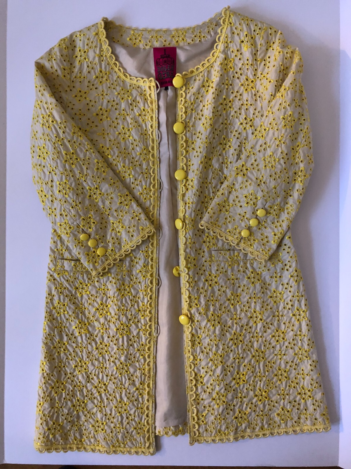 Vintage Anna Sui Jacket. Dolly Girl. Lined Floral Eyelet Pattern. Size 2.