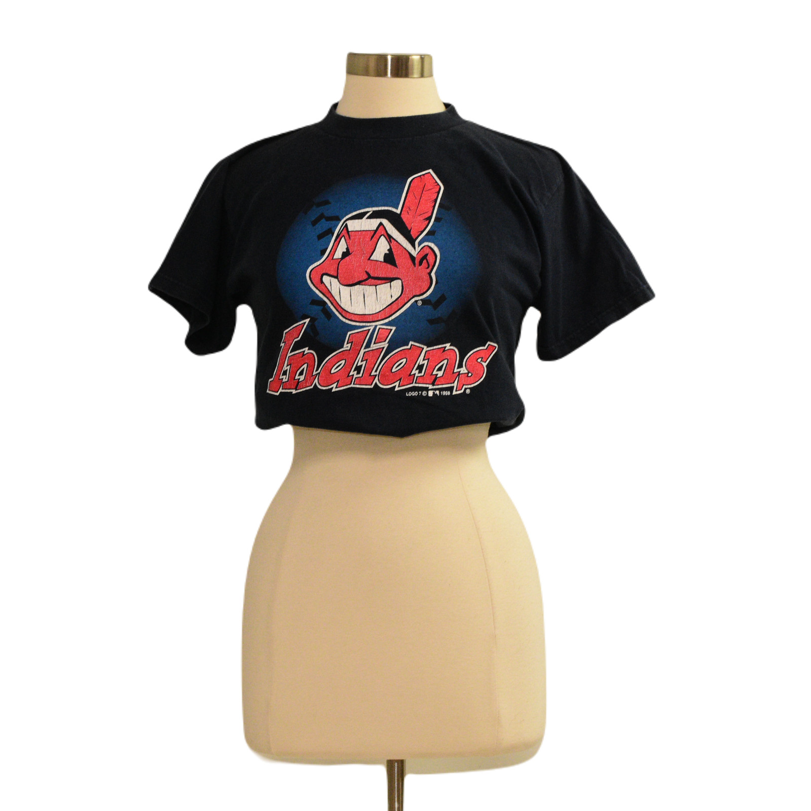 90s Vintage Cleveland Indians Cropped Tee Womens S Graphic T Shirt Navy Blue