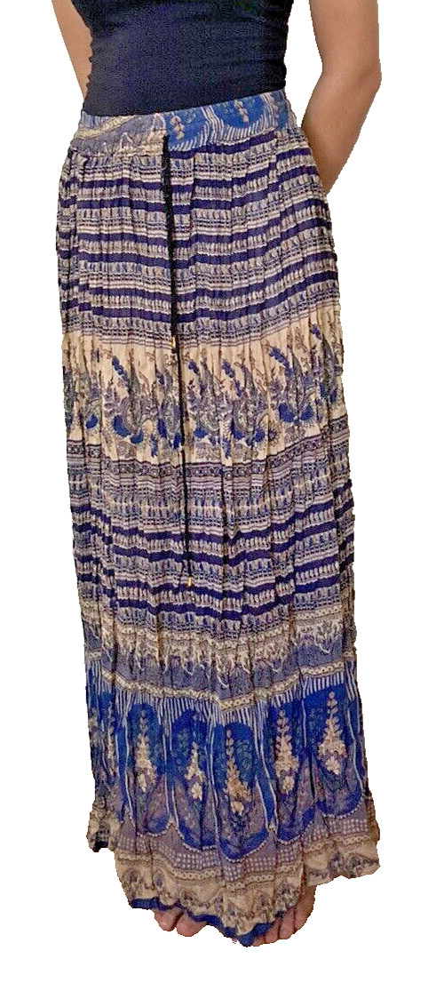 Vintage Indian Crinkle Rayon Maxi Sexy Skirt Boho Hippie Ethnic