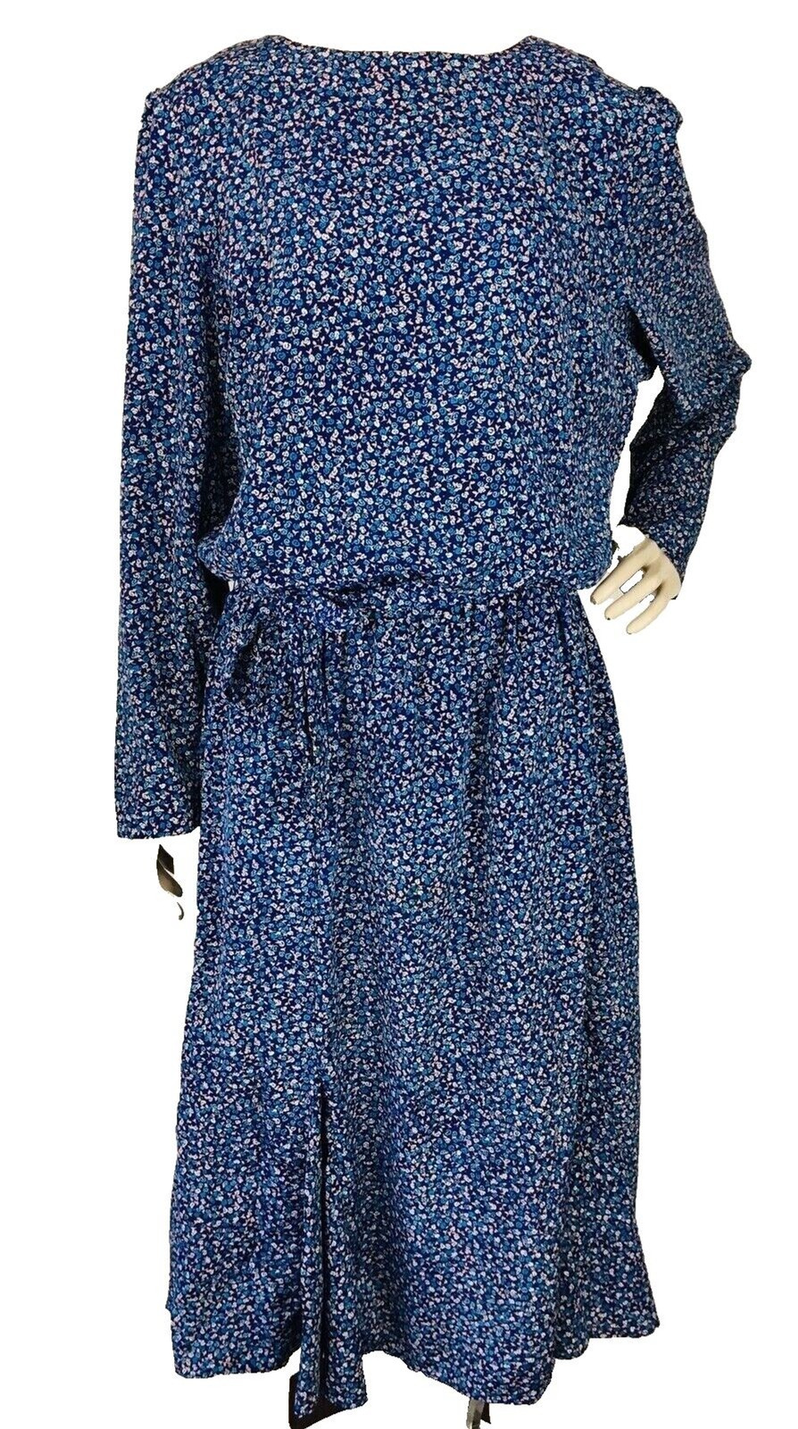 Vintage 70s Jordan Ari Blue Floral Modest Belted Paneled Prairie Maxi Dress XL
