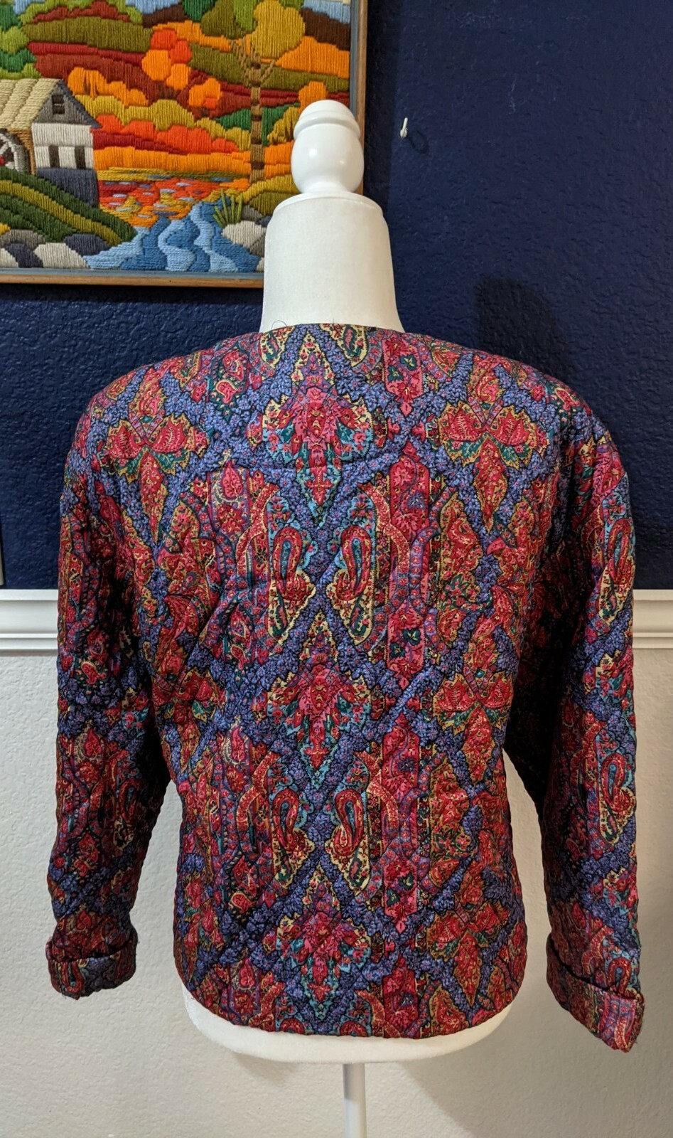 VTG David Brooks USA Blazer Jacket Paisley Quilted Multi Color Sz 12 Large L