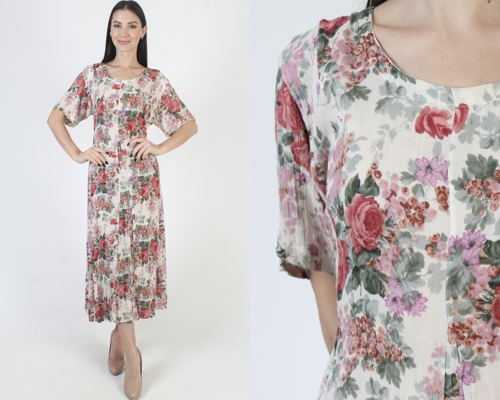 Vintage 90s Gypsy Grunge Dress Liberty Print Gauze Babydoll Skater Y2K Sundress