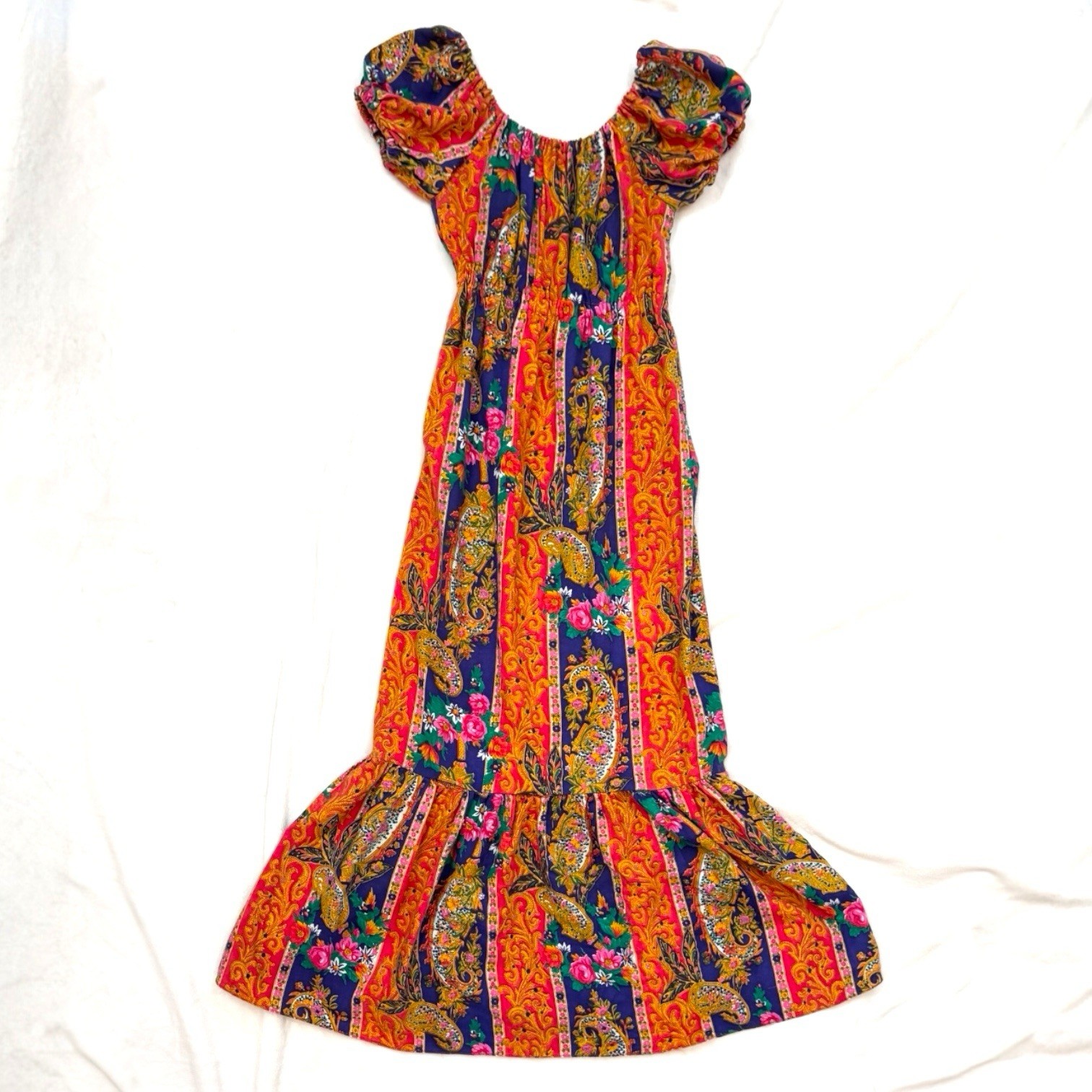 Vintage Cracker Jax Boho Peasant Paisley Print Prairie Festival Maxi Gown Dress
