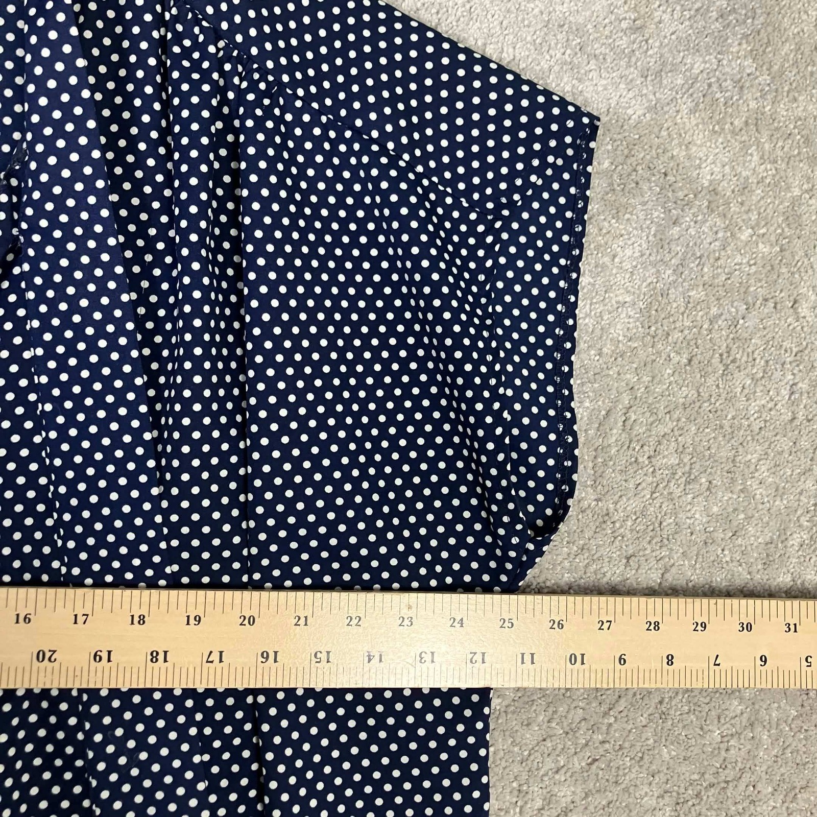 Vintage JCPenney Fashions Navy Blue White Polka Dot Short Sleeve Blouse Size 44