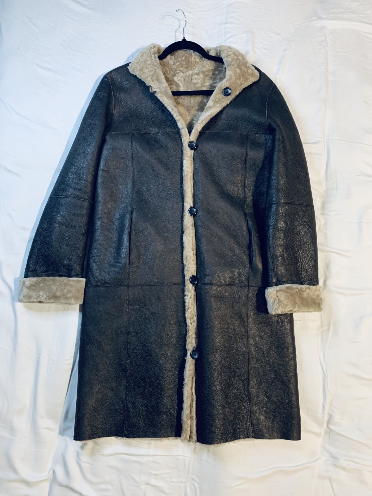 Vintage 100% Real Shearling Long Coat – Made in Argentina – Size S