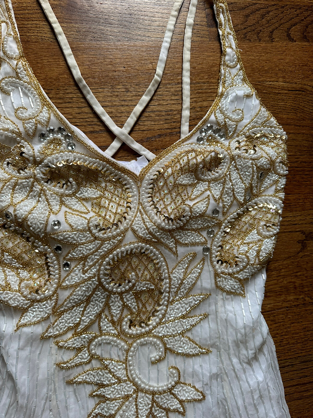 Vintage Beaded Cream And Gold Dress