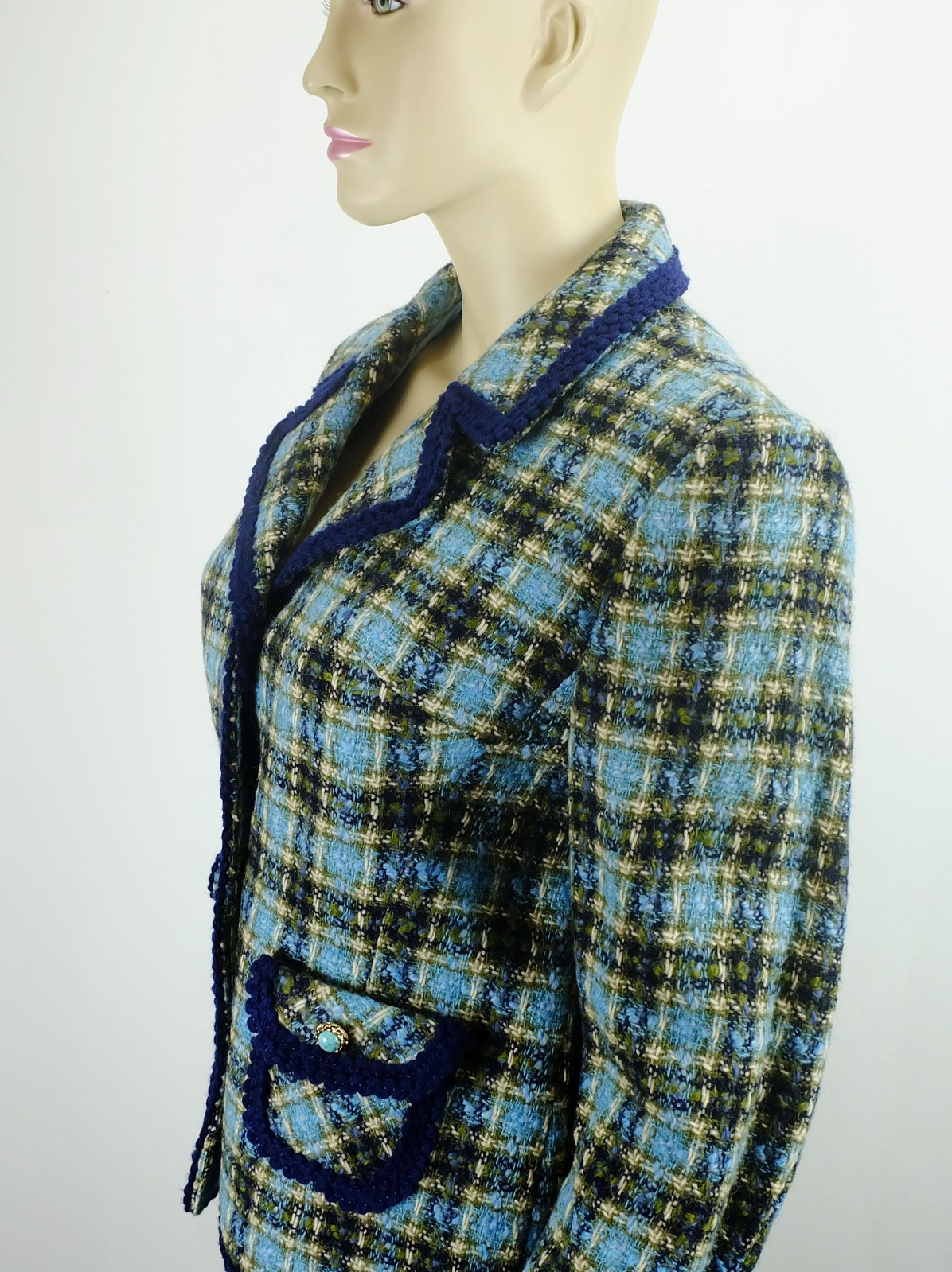 elegant vintage jeune chic costume 1960s size 38/40 plaid wool fabric