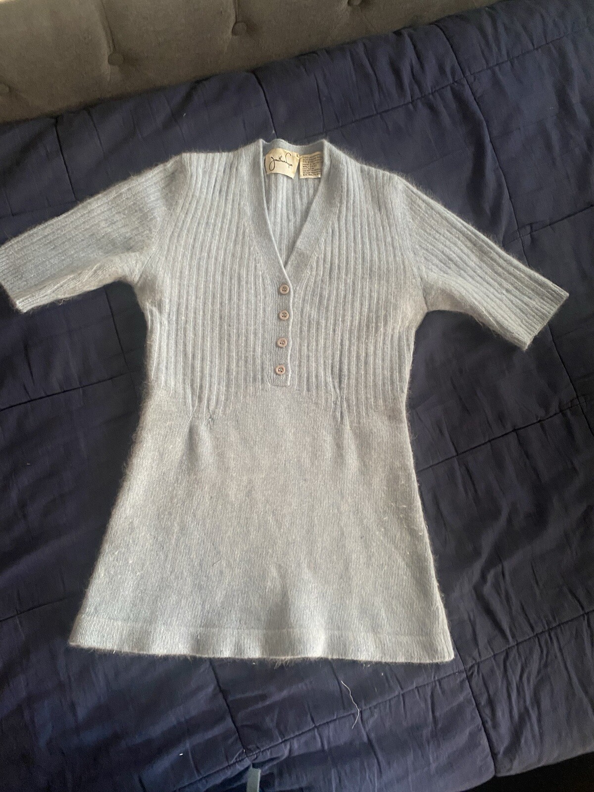 Vintage Jonathan Logan Sweater Women Sz 7 S Light Blue Short Sleeve Wool Angora