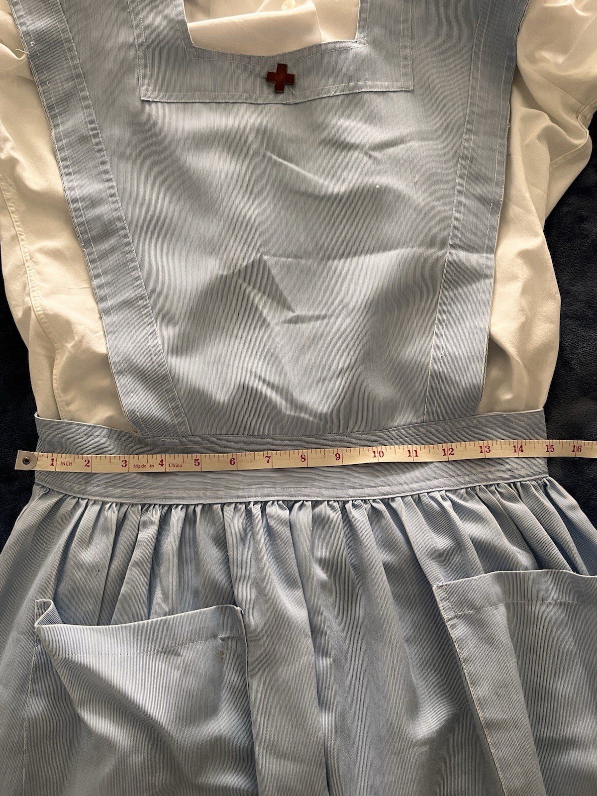 Genuine 1940s American Red Cross Nurse’s Aide Uniform w/ Pinafore, Blouse, Pin