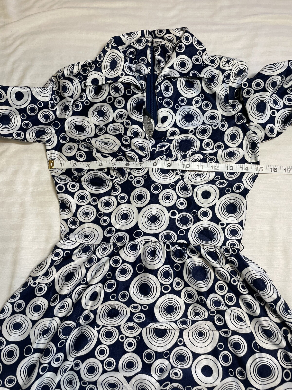 Vintage Women’s Robert David Morton Blue White Polka Dot Mod Midi Dress – Small