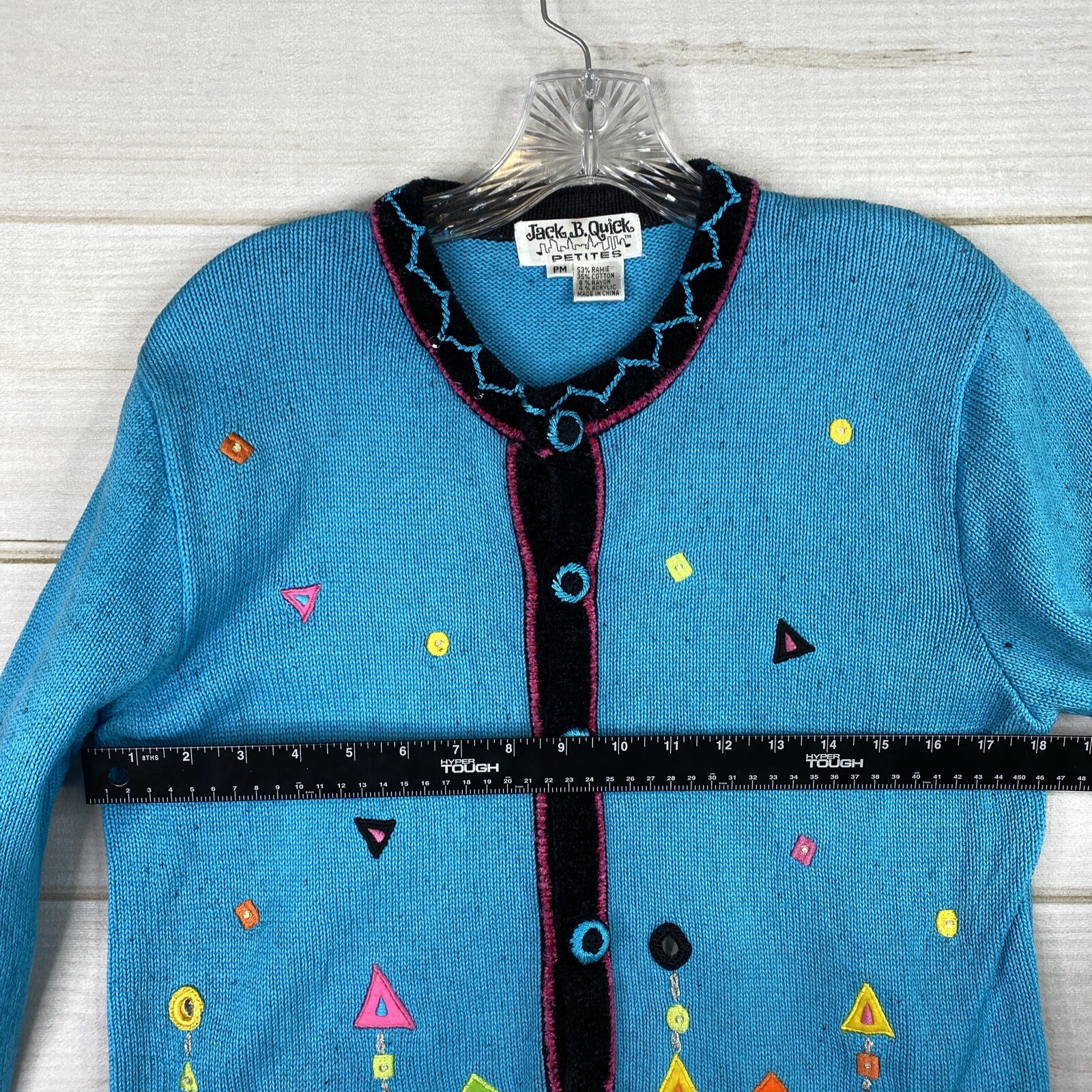 VTG 90s Jack B Quick Cardigan Sweater Womens Petite Medium PM Turquoise Sequins