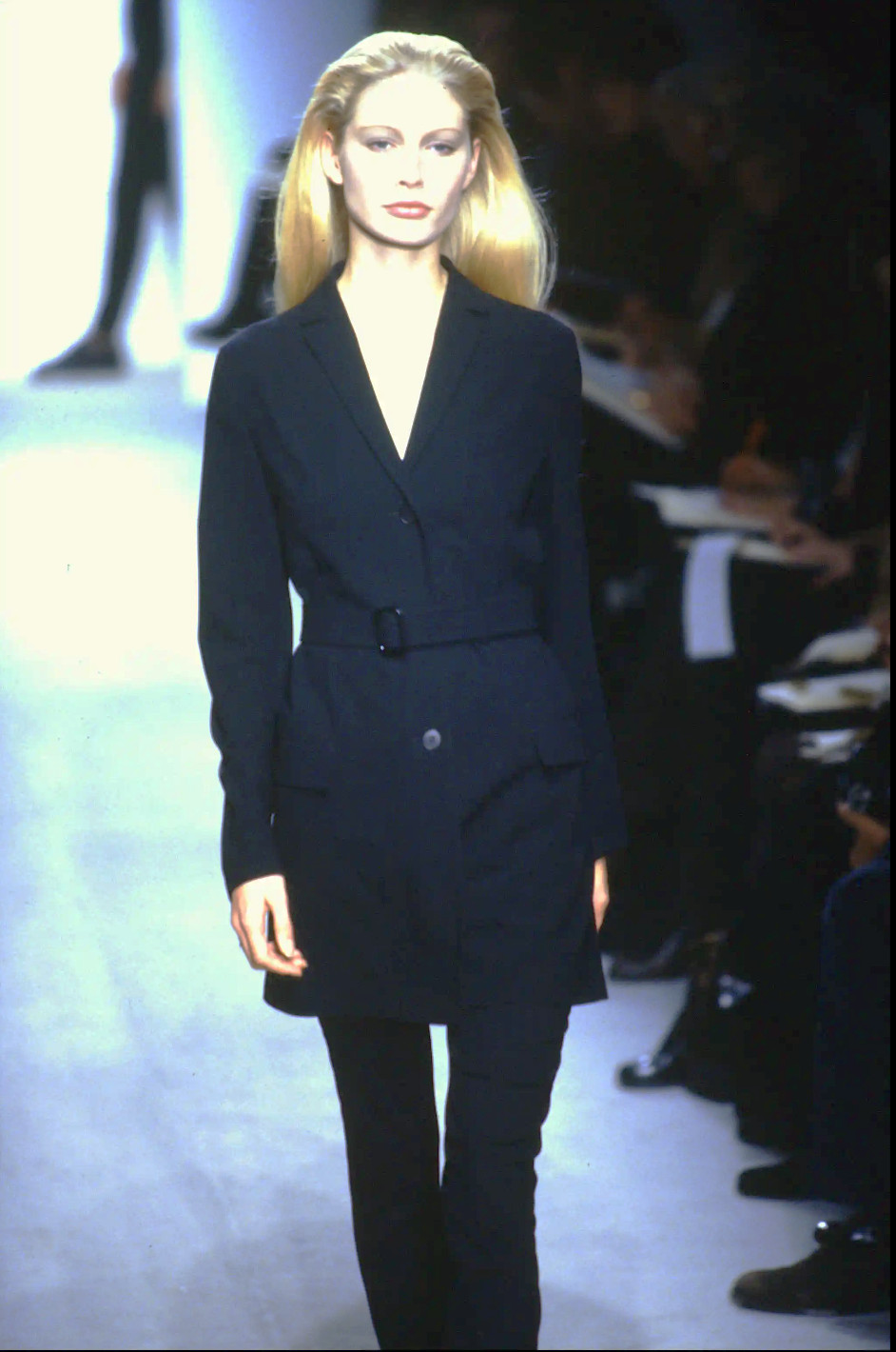 VTG S/S 1997 Calvin Klein Collection Charcoal Black Rayon Minimal Duster Coat