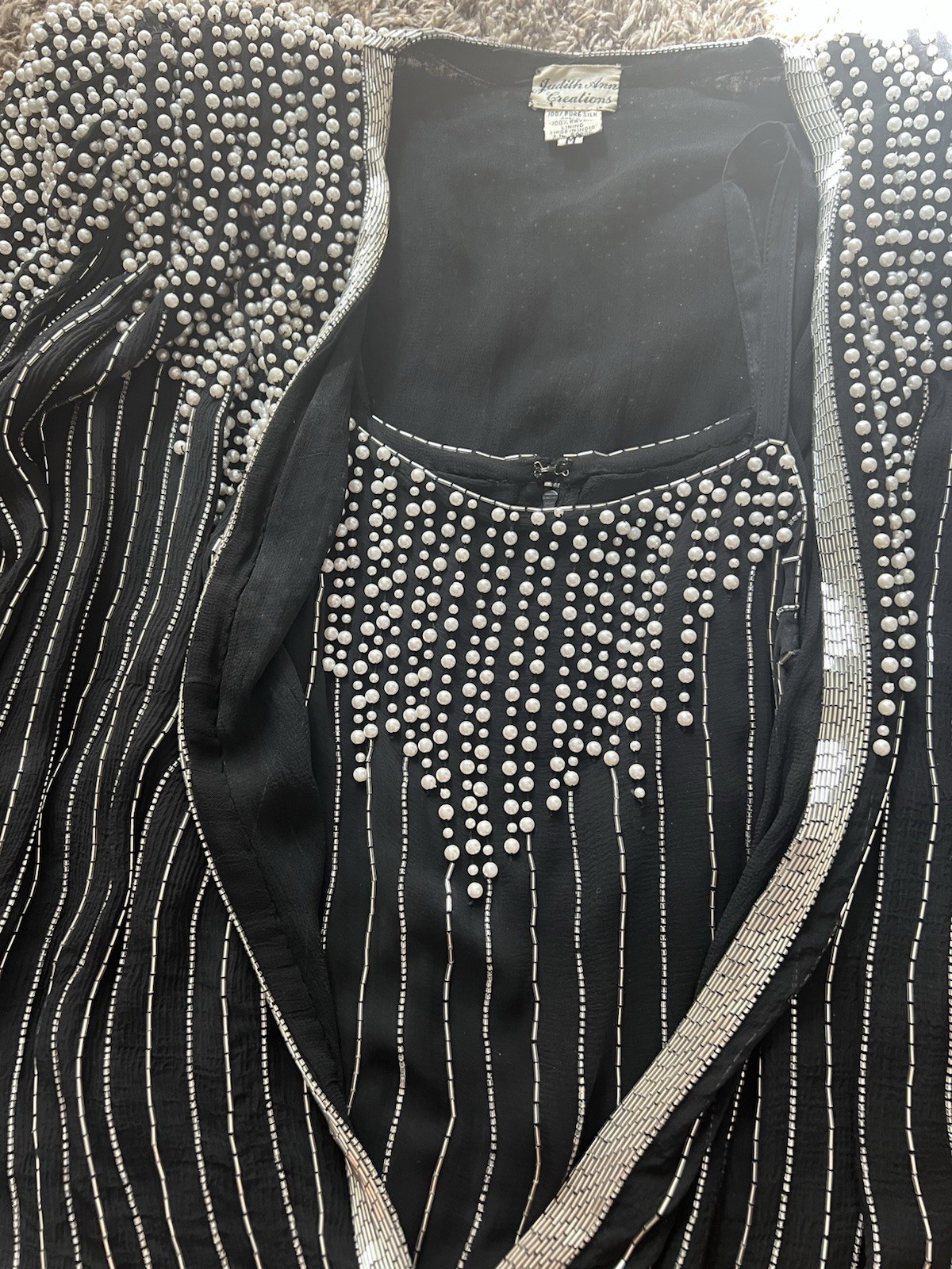 Judith Ann Creations Women’s Maxi Dress M Sequin Beaded Wedding Gala 80s Black
