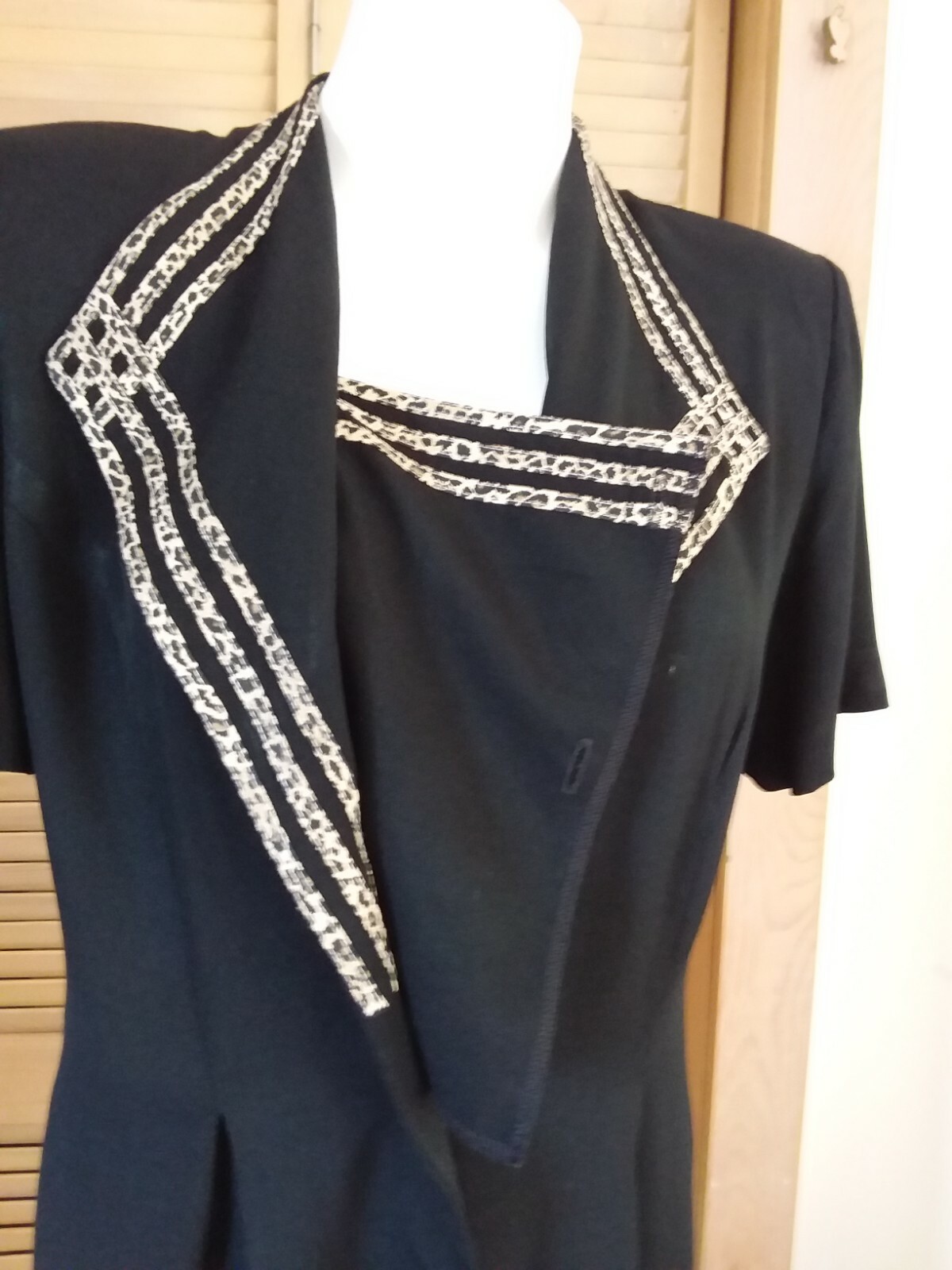 VINTAGE DRESS BUTTON-UP S.L. FASHIONS Size 12P (see measurements) Leopard Trim