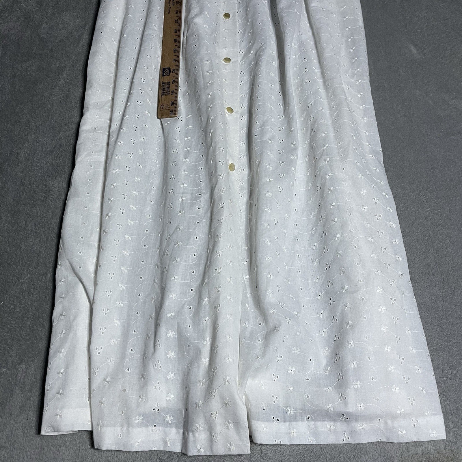 Vintage Ariel Dress Womens Medium Ivory Eyelet Button Front Ruffle Prairie