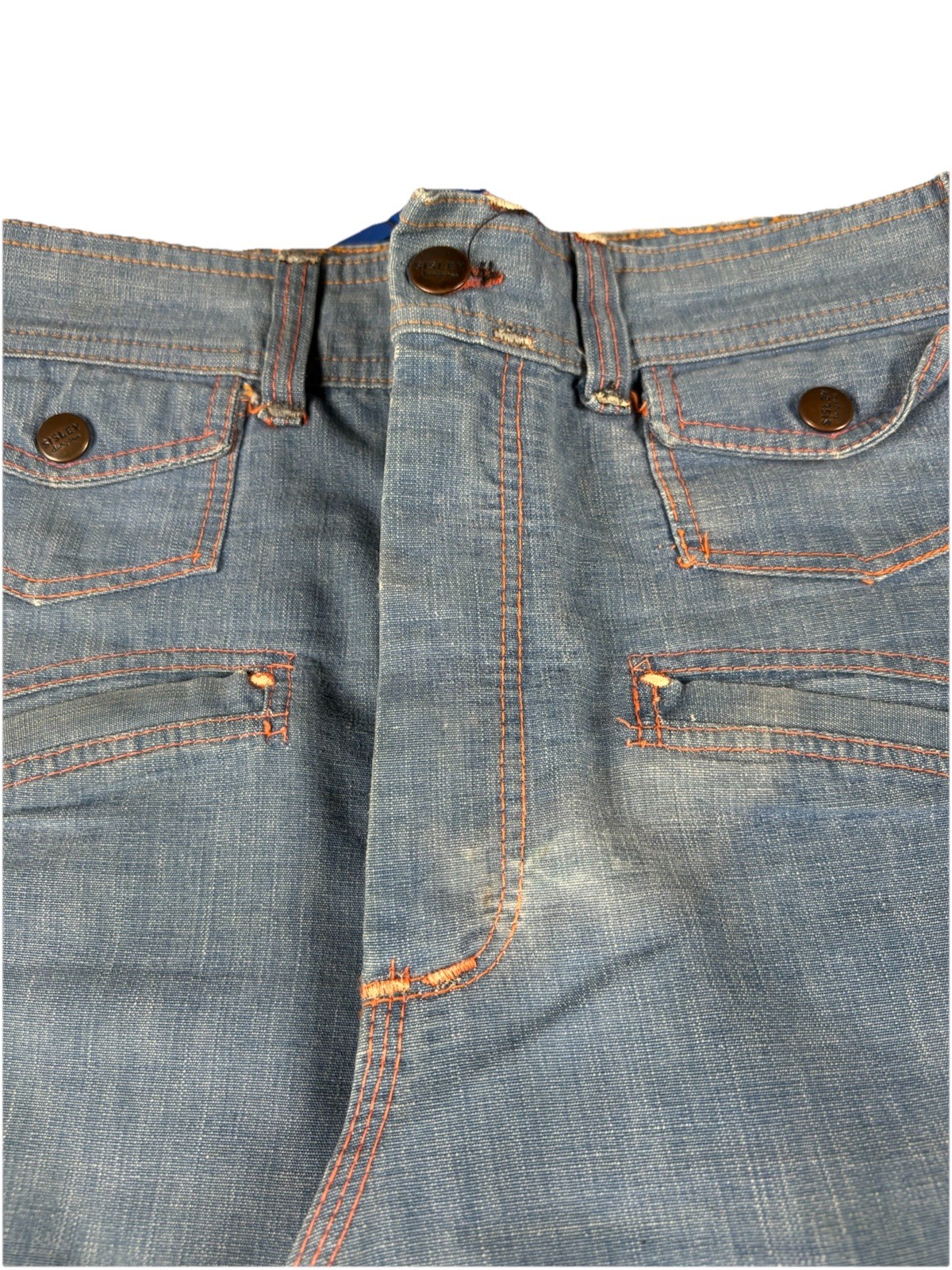 Vintage 70s Sisley Dungaree Made In France Bell Bottom Flare Jeans W-28in
