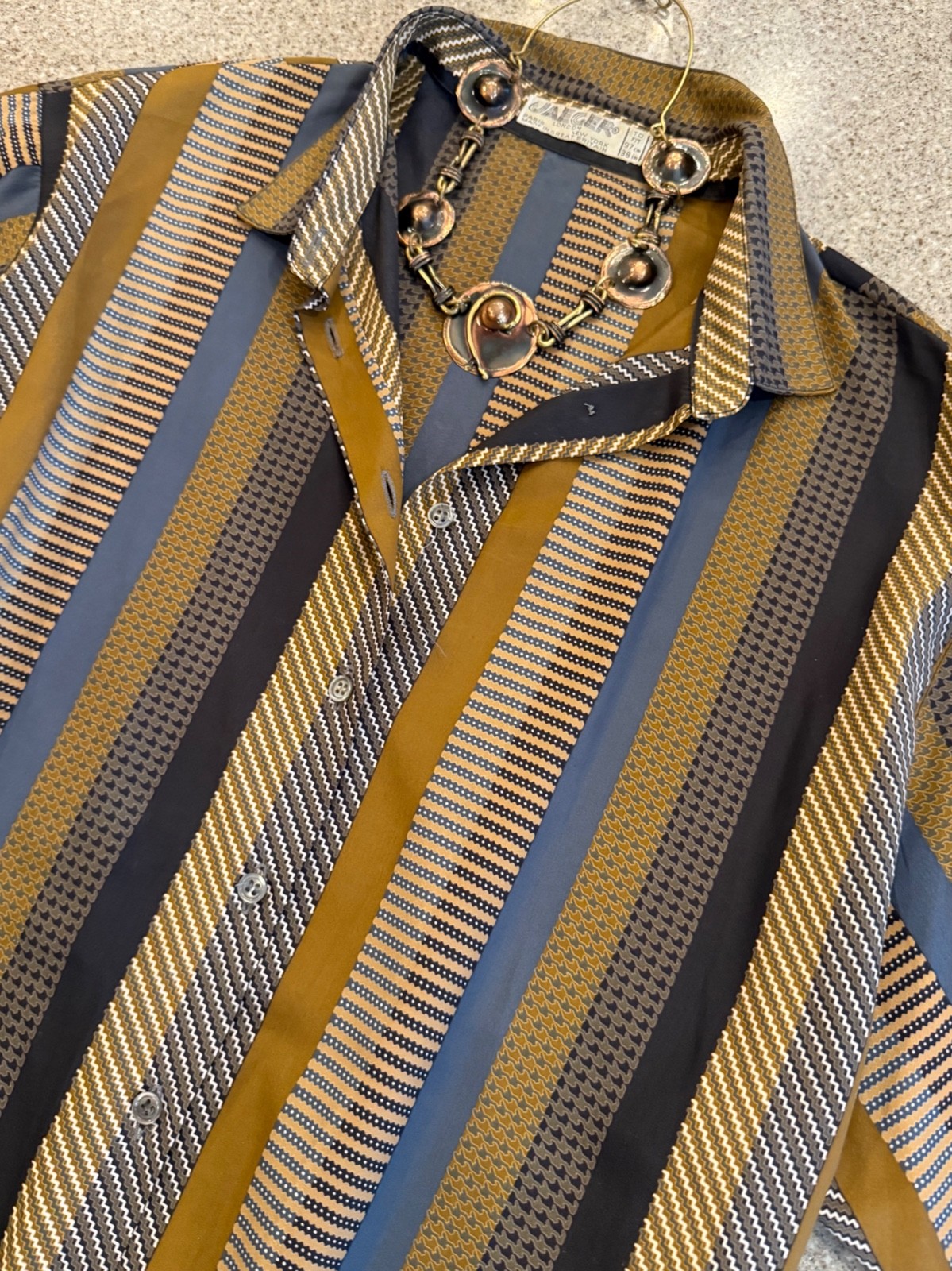 JAEGER London UK Vintage ’70s Chic Gold Striped Long Sleeve Blouse Sz 38 (M)