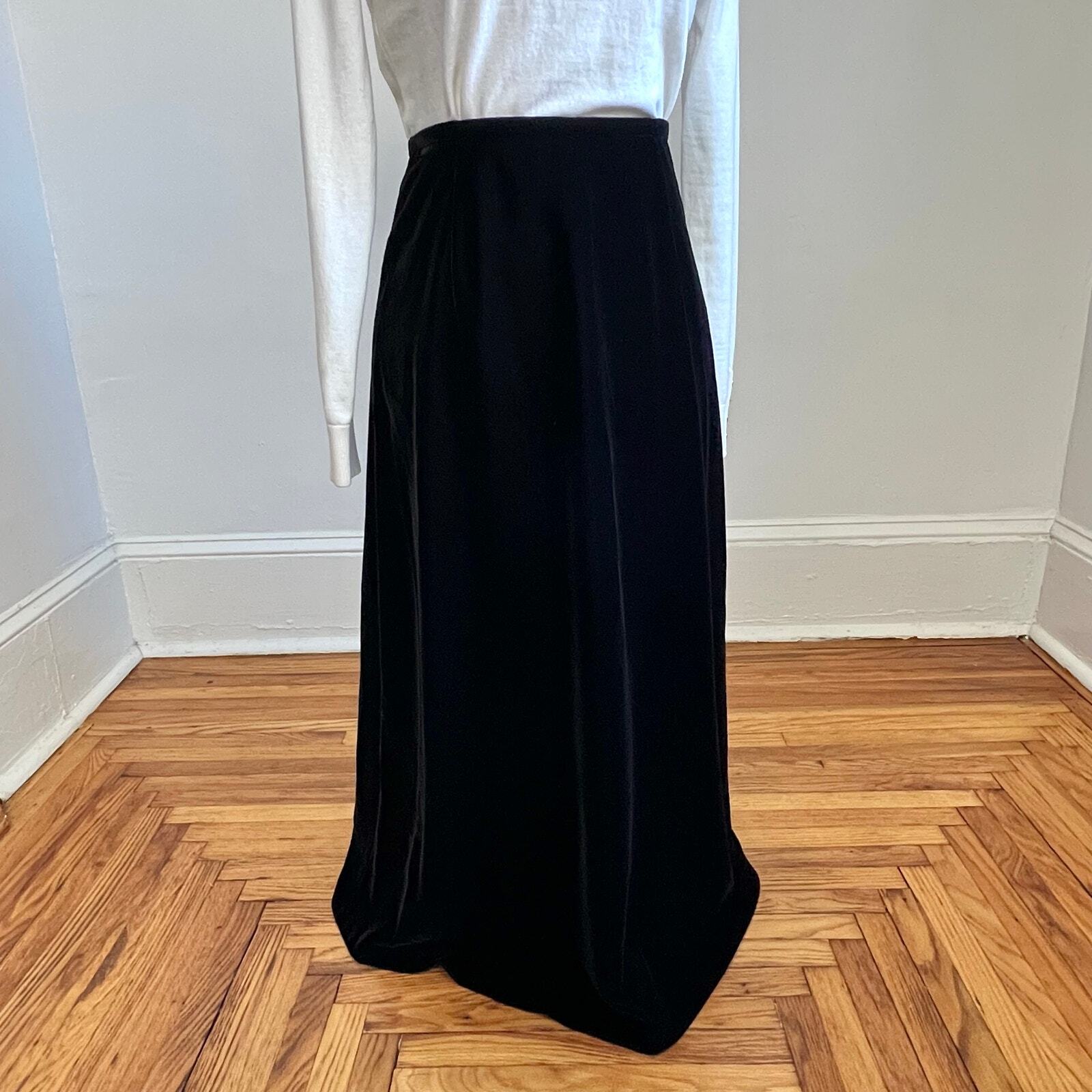 Vintage 90s Talbots Womens Classic Velvet Black High Waist ALine Midi Skirt 6P