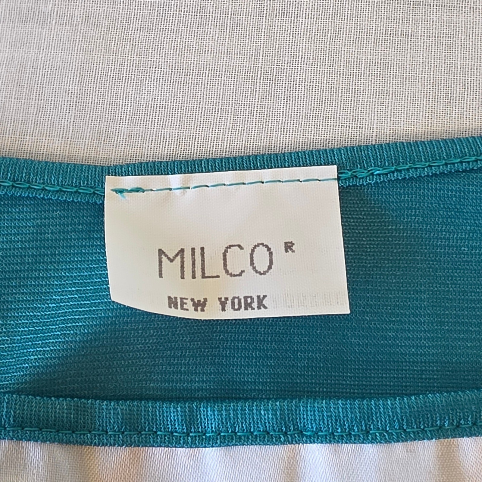 Milco Nightgown Vintage Floral Embroidered Shimmer Teal Large Lounge Dress 70s