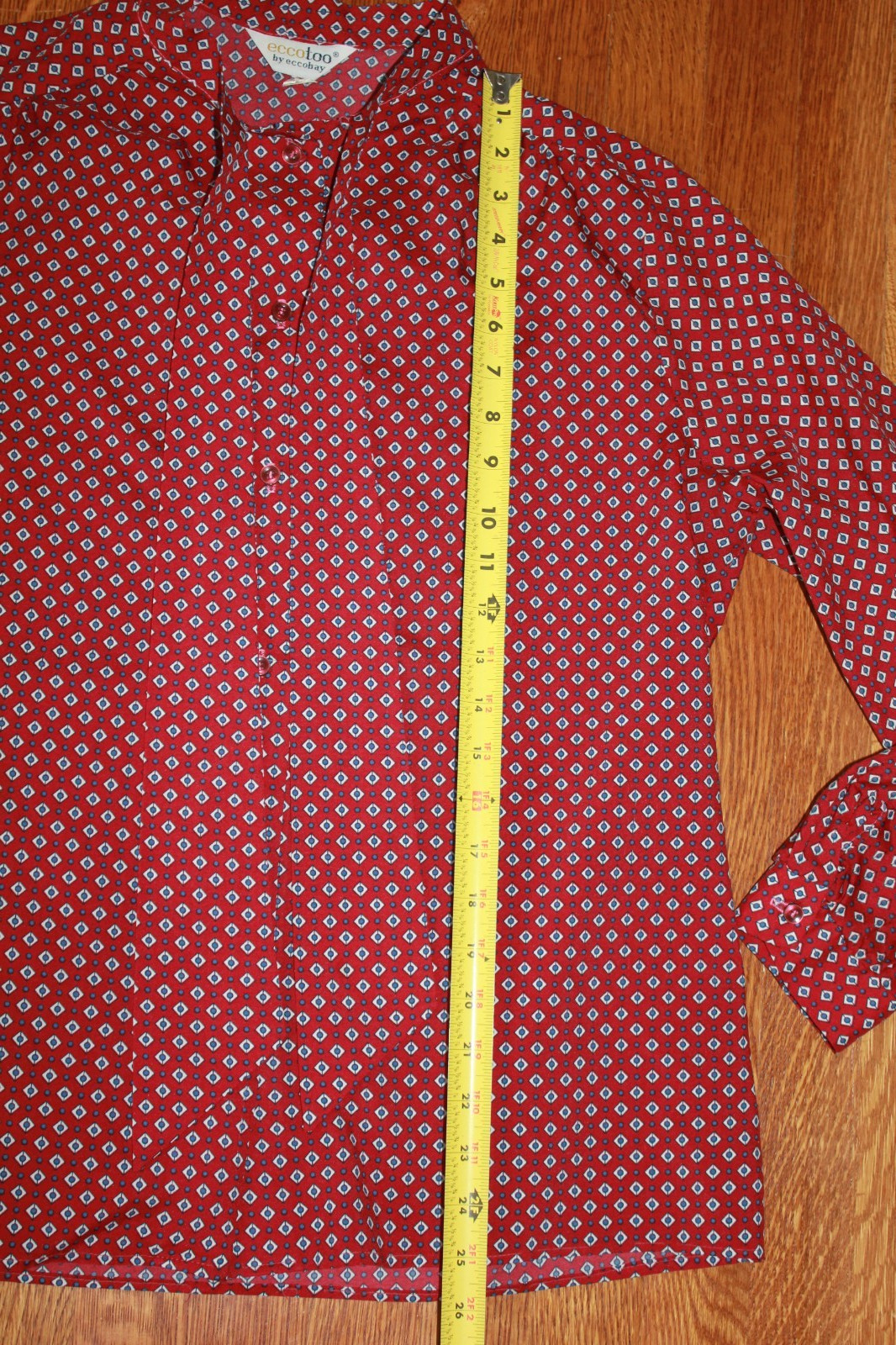 Vintage 1980s ECCOBAY long sleeve blouse red tie button secretary M/L Eccotoo