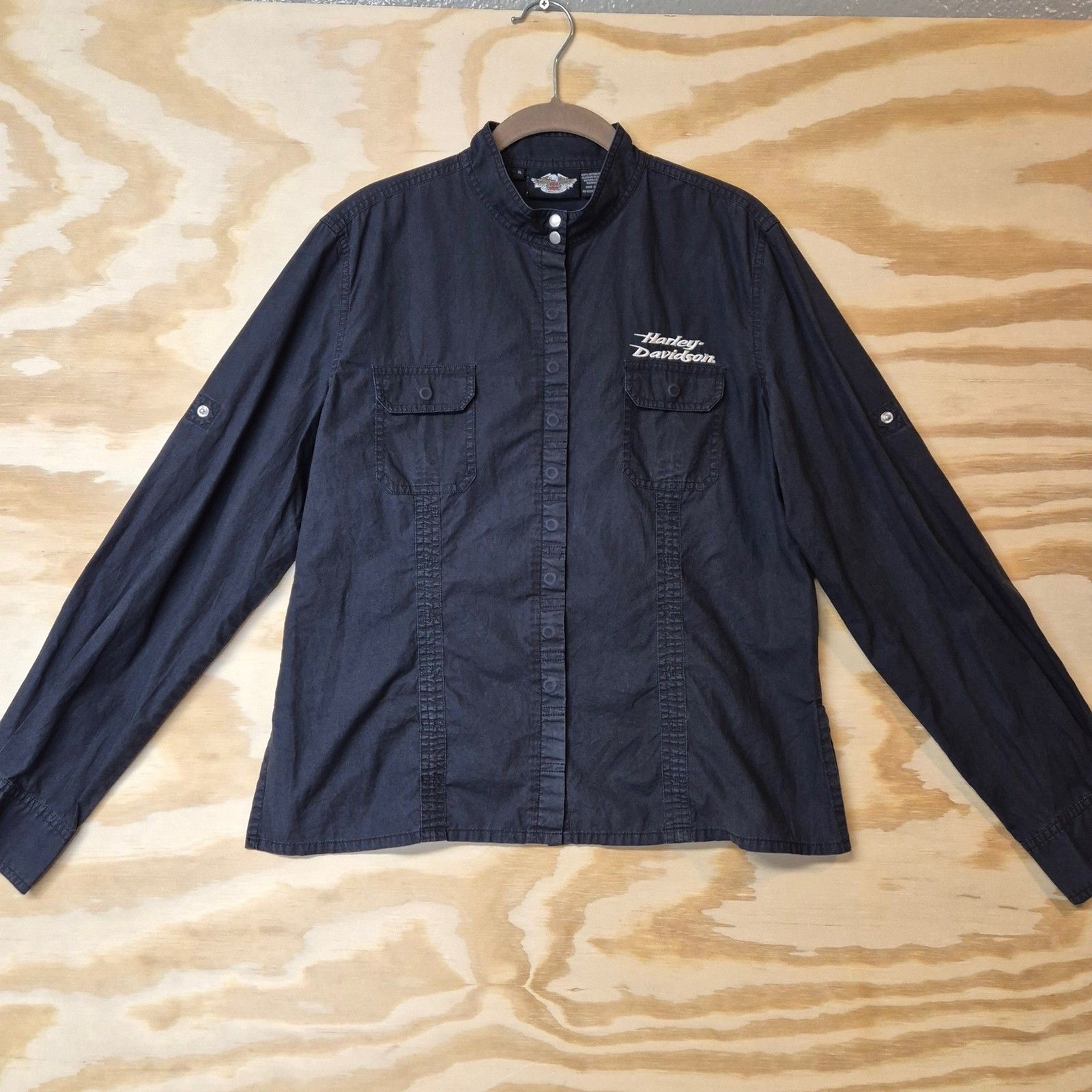 Harley-Davidson Women’s XL Black Button Up Shirt Vintage Motorcycle Utility