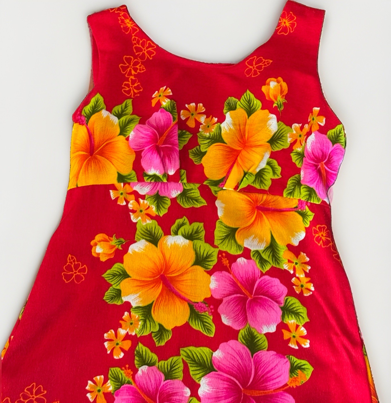 Vtg Pomare Hawaiian Maxi Floral Dress Tiki Luau 60s 70s Hibiscus Empire Waist 10