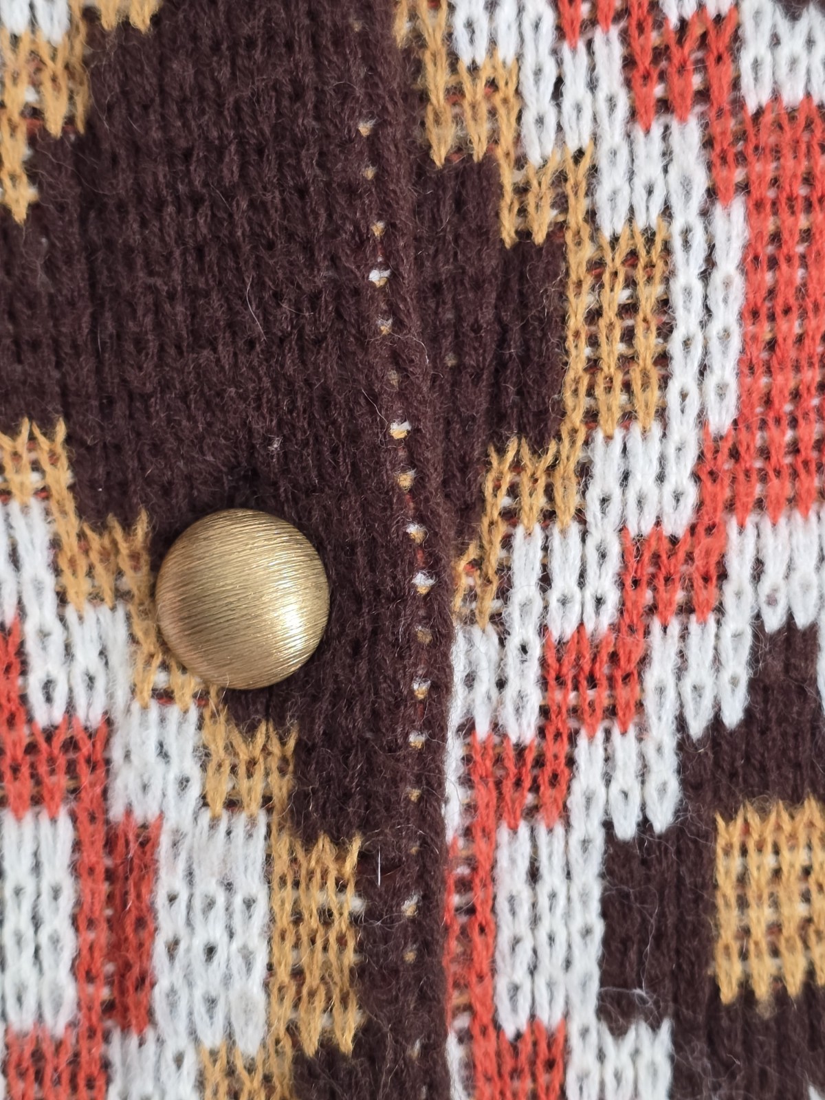 Montgomery Ward Vintage Knit Cape Brown Orange White Yellow Geometric Acrylic