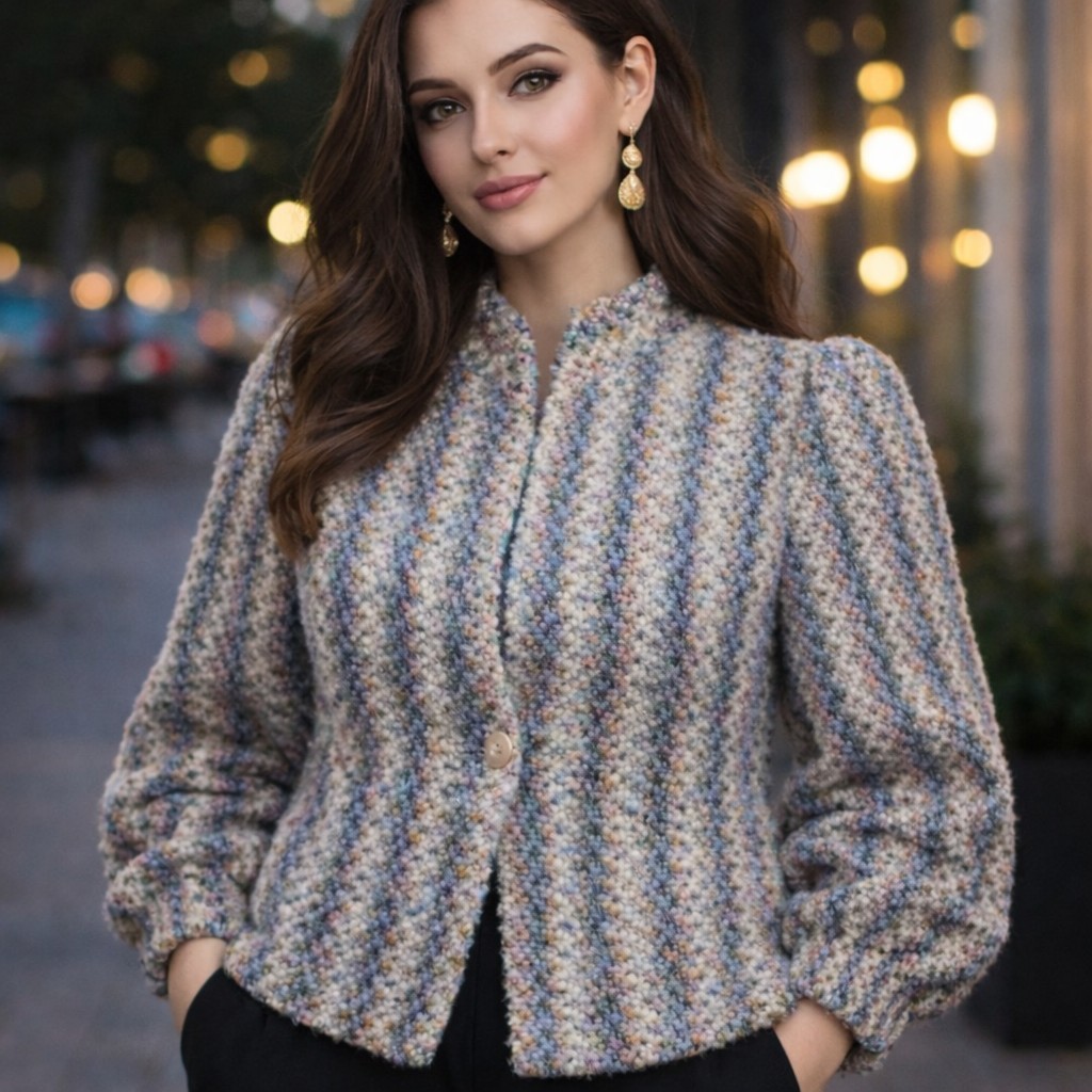 Vintage 80s Donnkenny Lambswool Gray Striped Boho Jacket Sz 8