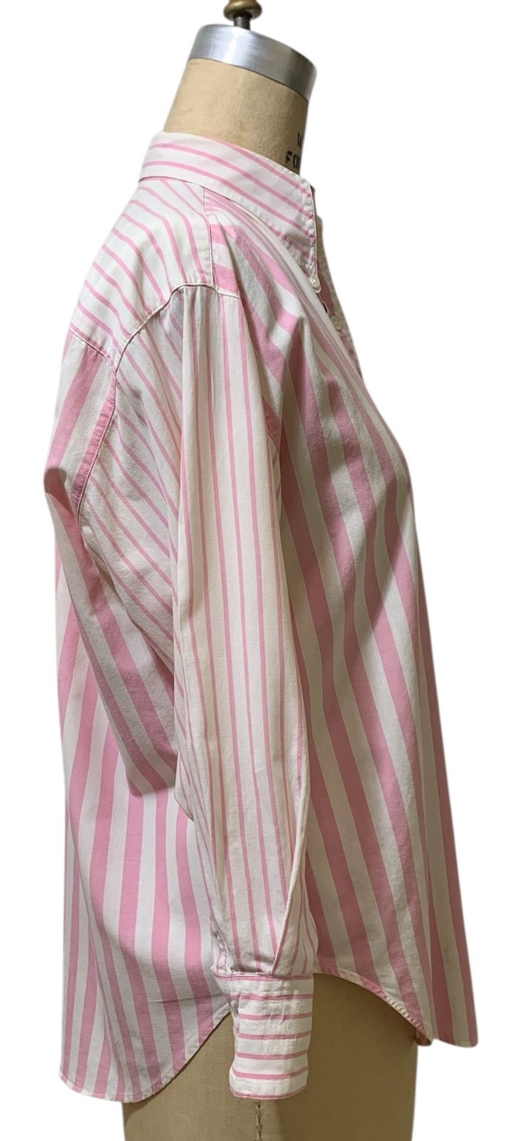 BANANA REPUBLIC Vintage 80s/90s Women’s LS Pink Cotton Stripe Blouse Shirt Sz S