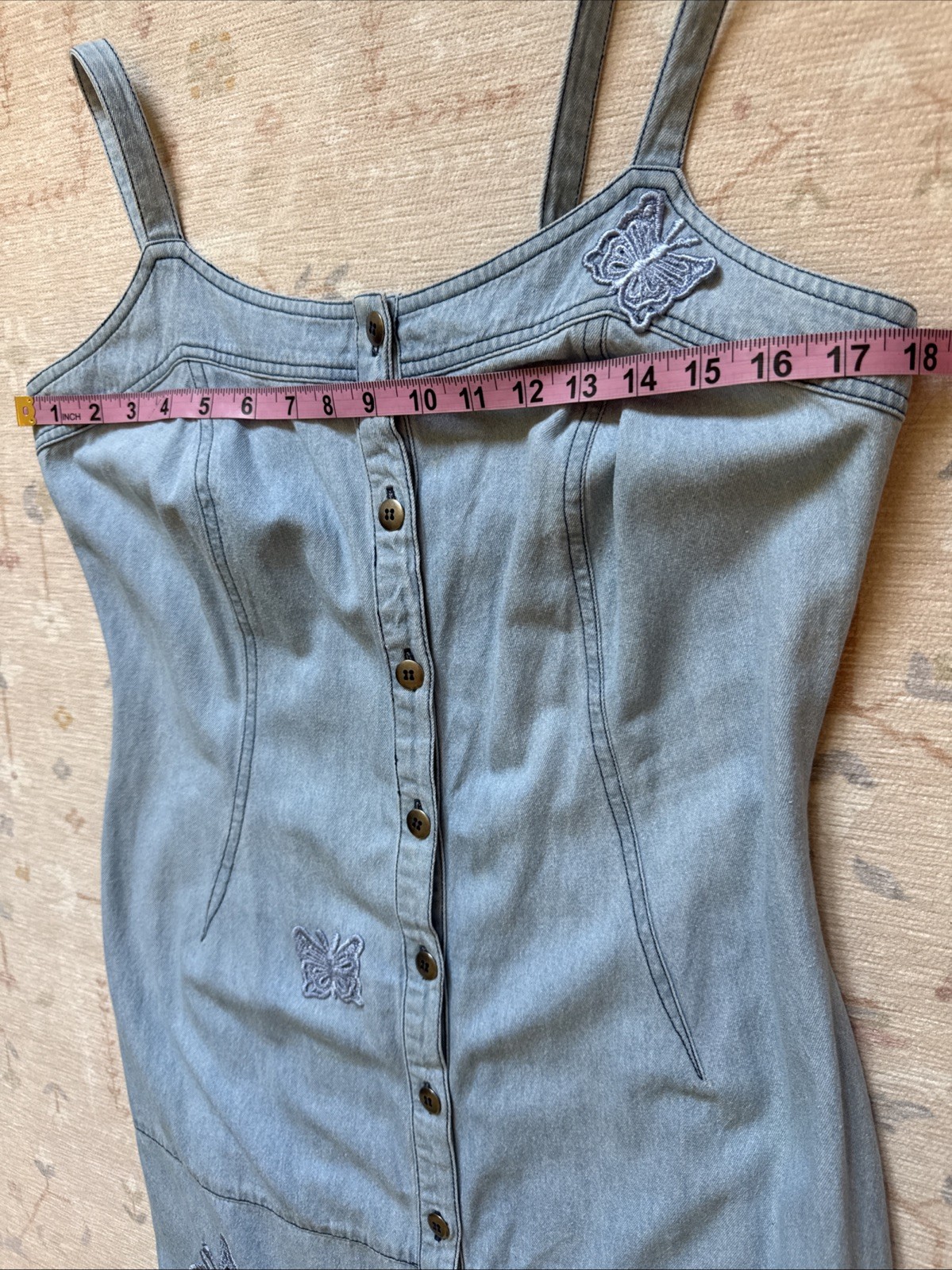 Vintage Together Denim Fringe Butterfly Cutouts Dress Cowgirl Western Festival M