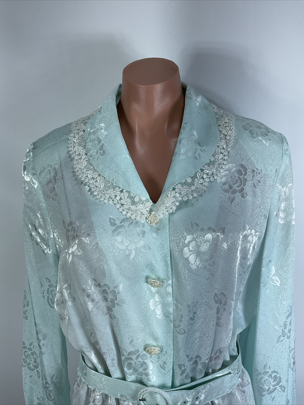 Vintage Victoria Morgan Floral Dress Secretary 80s NOS Belted Shiny Cottagecore