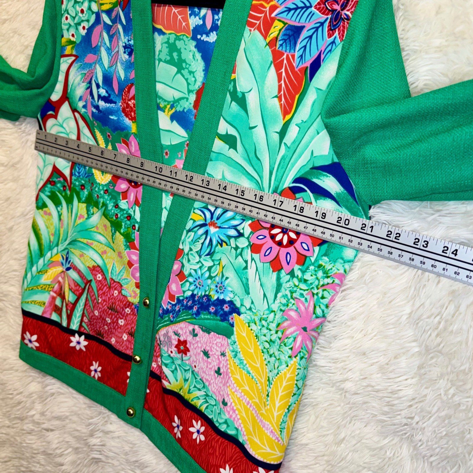 Vintage 80’s Three Flaggs Tropical Bold Floral Cardigan Green Gold Button Sz 6