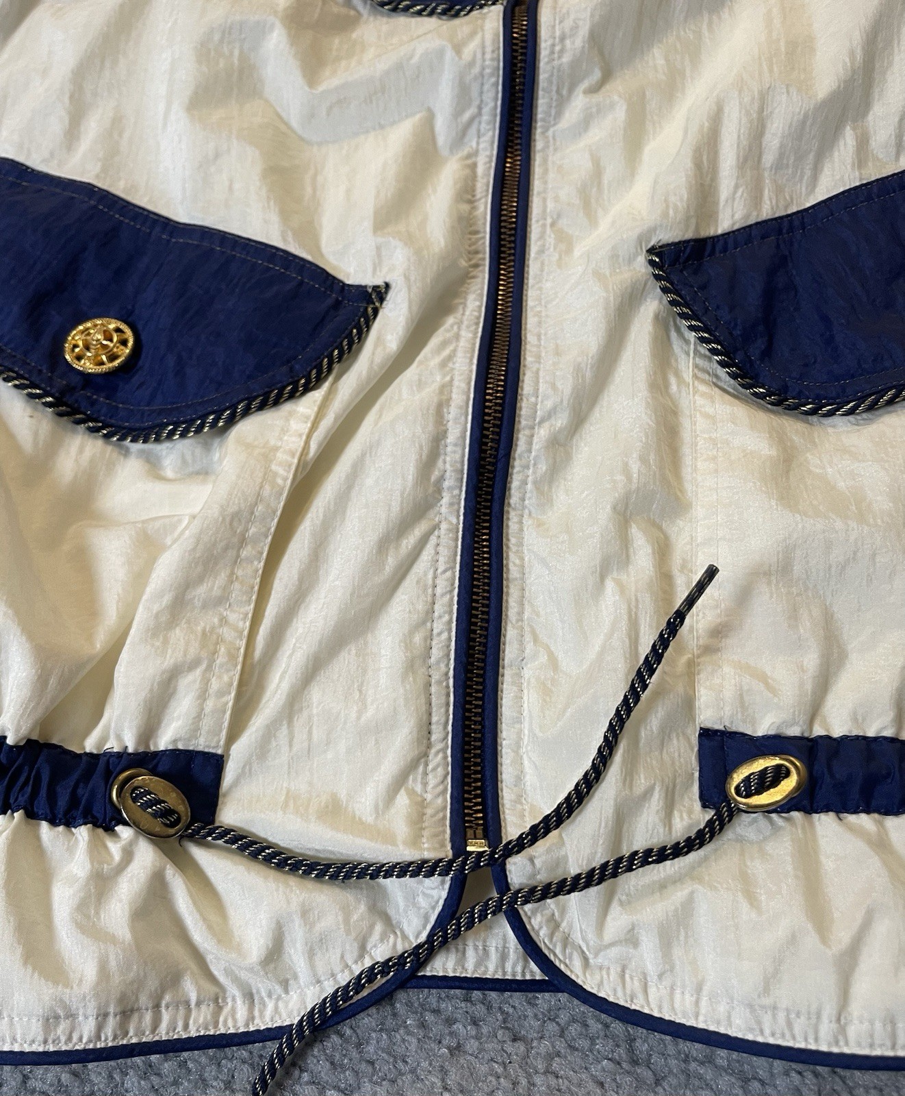 Vtg East West Windbreaker Hooded Jacket Womens M Full Zip Pockets Nautical