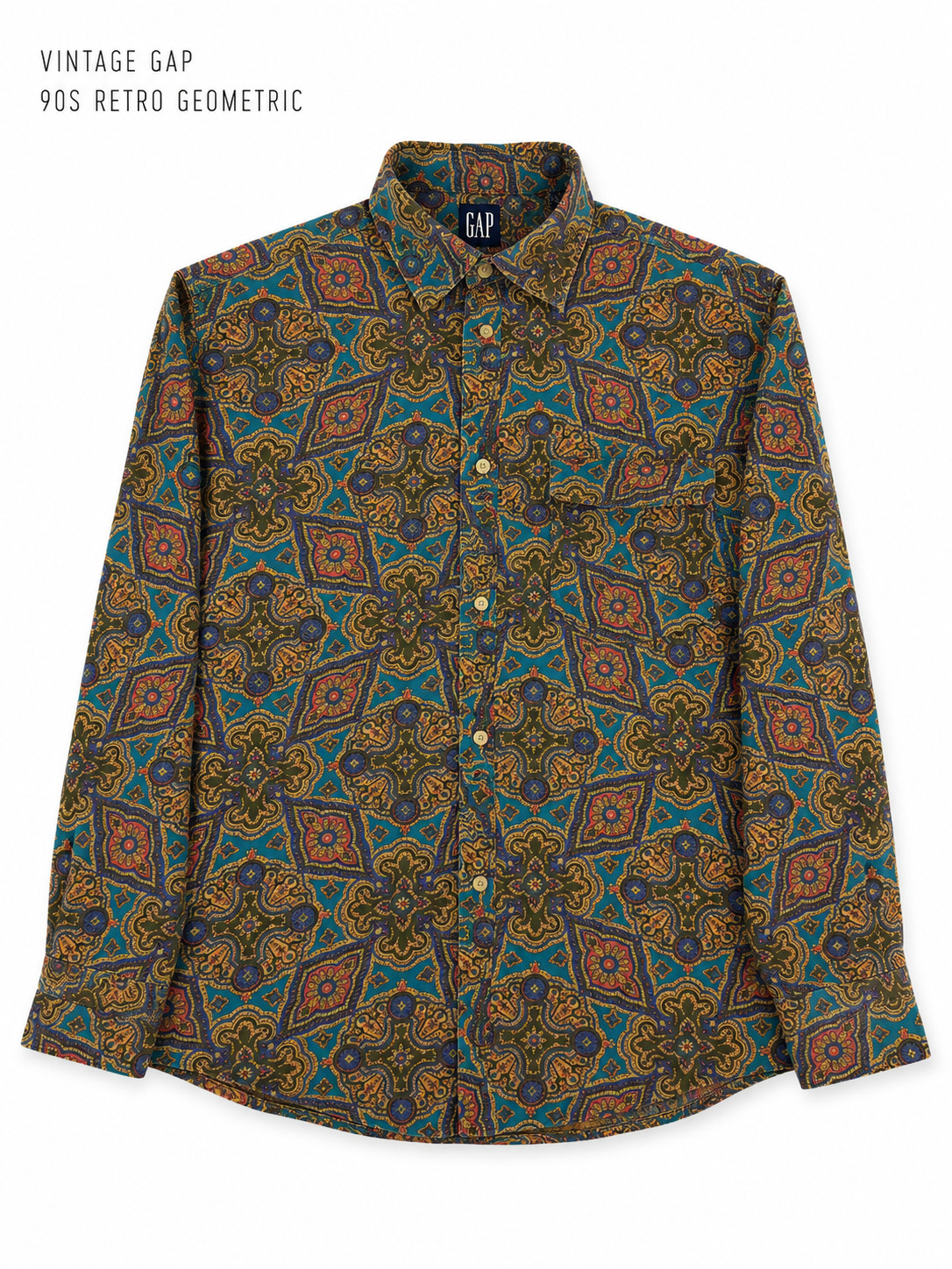 Vintage 90s Gap Geometric Silk-Feel Blouse Large Boxy Kaleidoscope Psychedelic