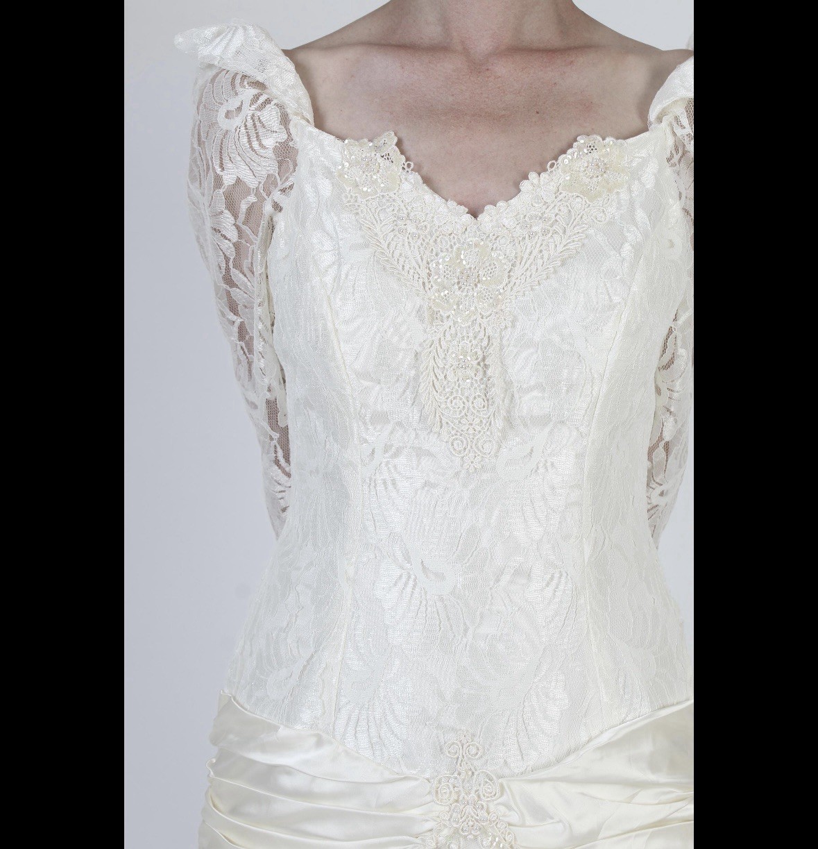 Vintage 80s Bonnell White Lace Chiffon Hi Lo Dress Wedding Prom Party Deco Sz M