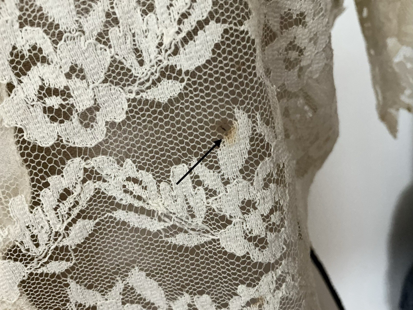 Antique Victorian Bed Jacket Floral Net Scalloped LACE~Medium~TLC~Restore~As Is.
