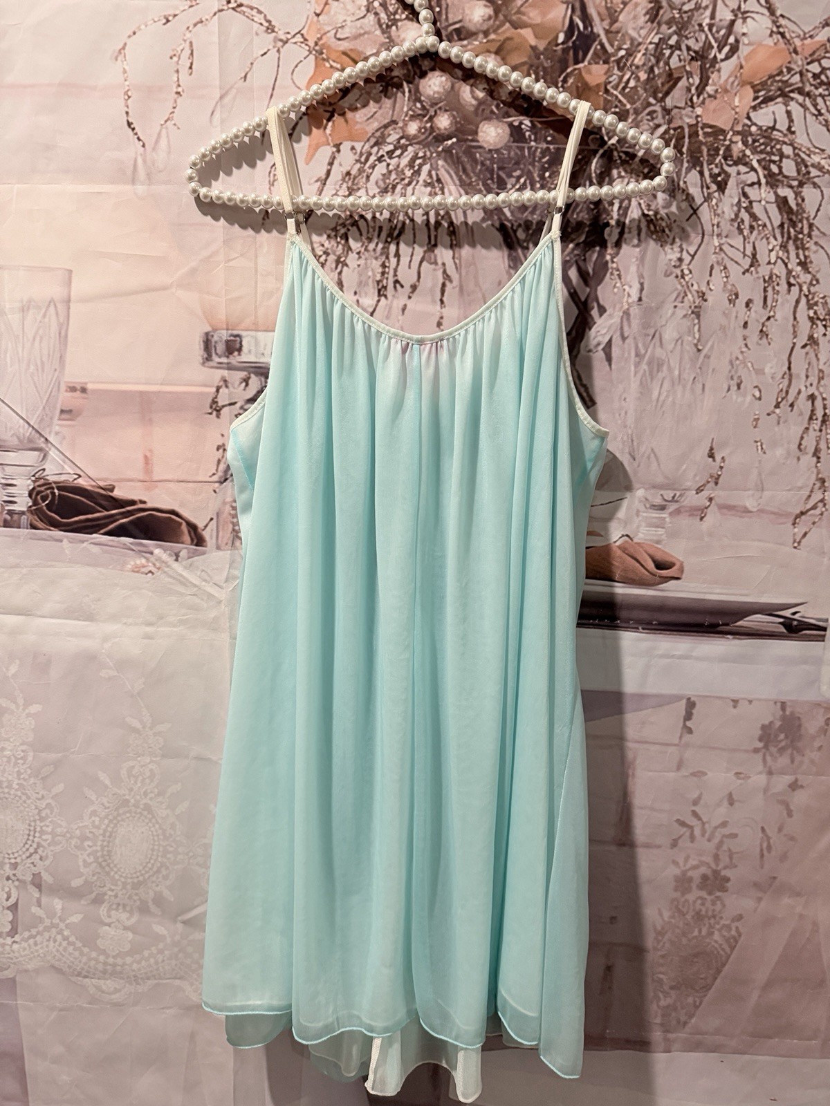 VTG Y2K Women’s Betsey Johnson Bluish Teal White Bow Babydoll Flowy Slip Dress L
