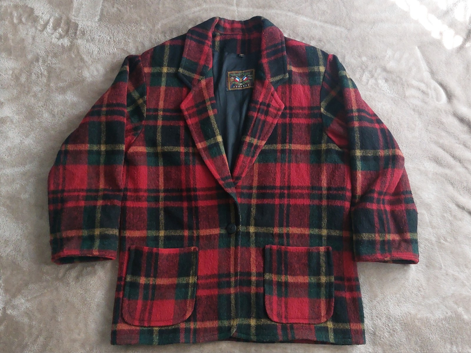 Vtg French Country Express Women’s Tartan Plaid ILGWU USA Wool Blend Coat | L