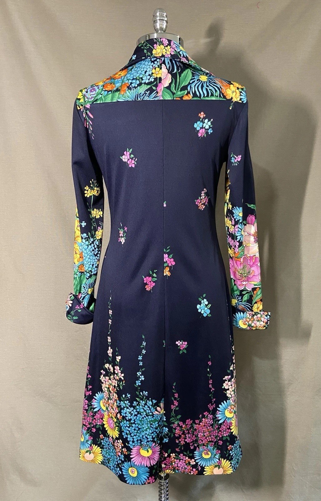 Vintage 1970s Arémis Italian Floral Long Sleeve Shirt Dress Size M/L 8-10