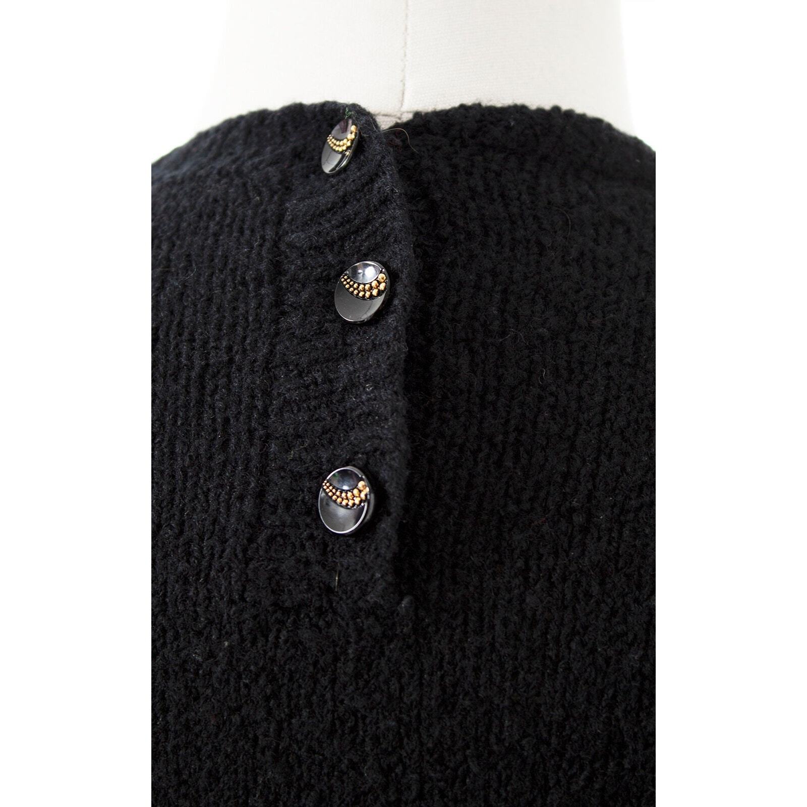 Vintage 1940s 1950s Sweater Dress Black Knit Wool Stretchy Sheath Pin Up Wiggle
